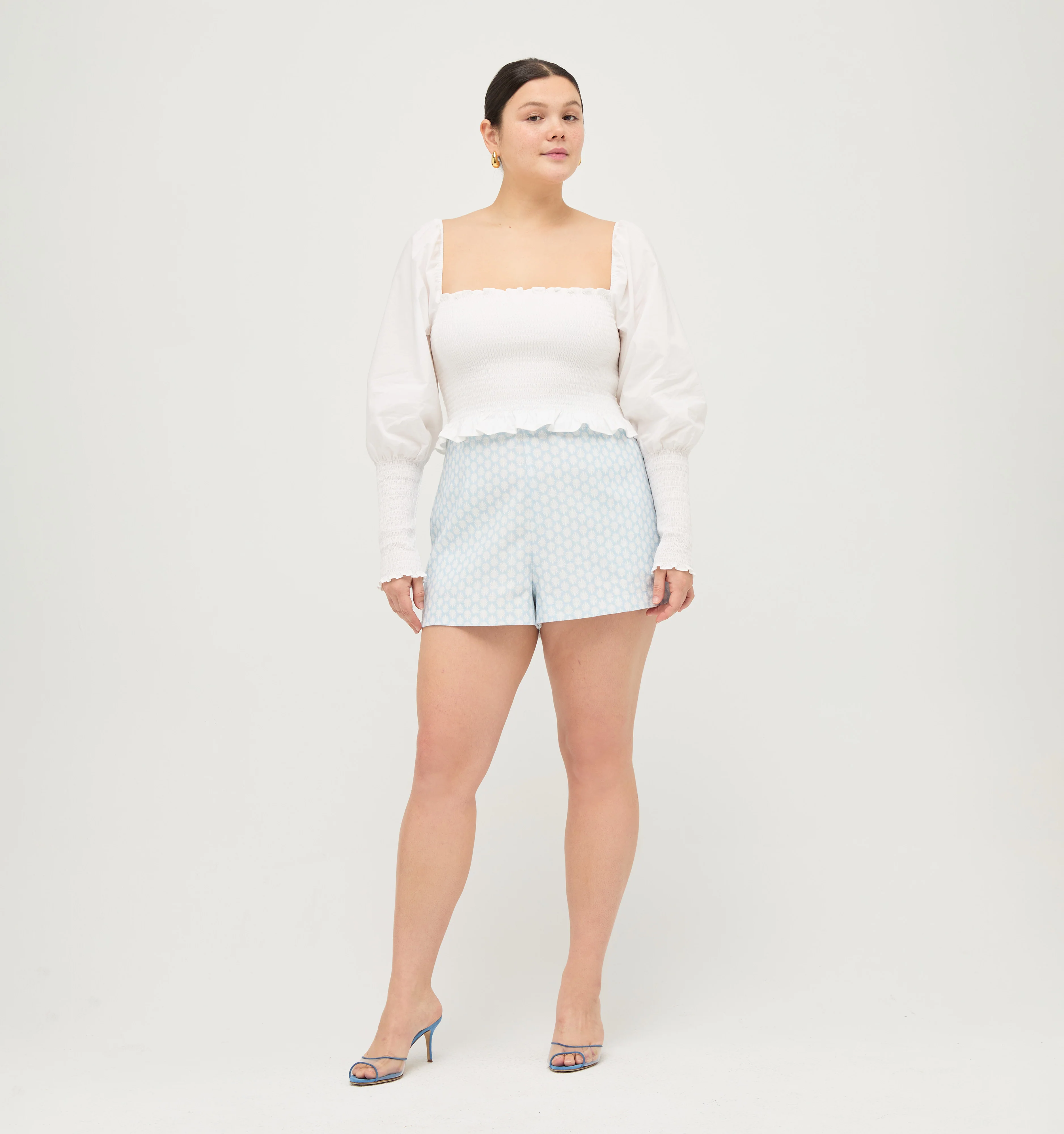 The Lisette Short - Powder Blue Baroque Shell Linen