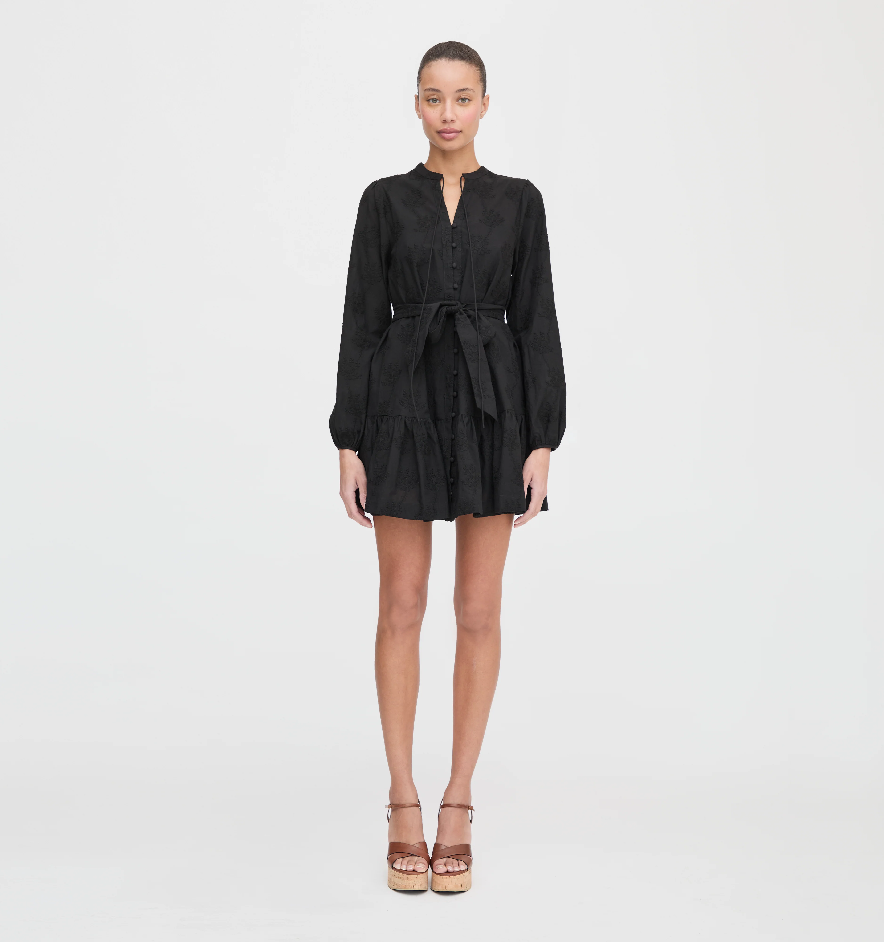 The Yara Mini Dress - Black Embroidered Bouquet