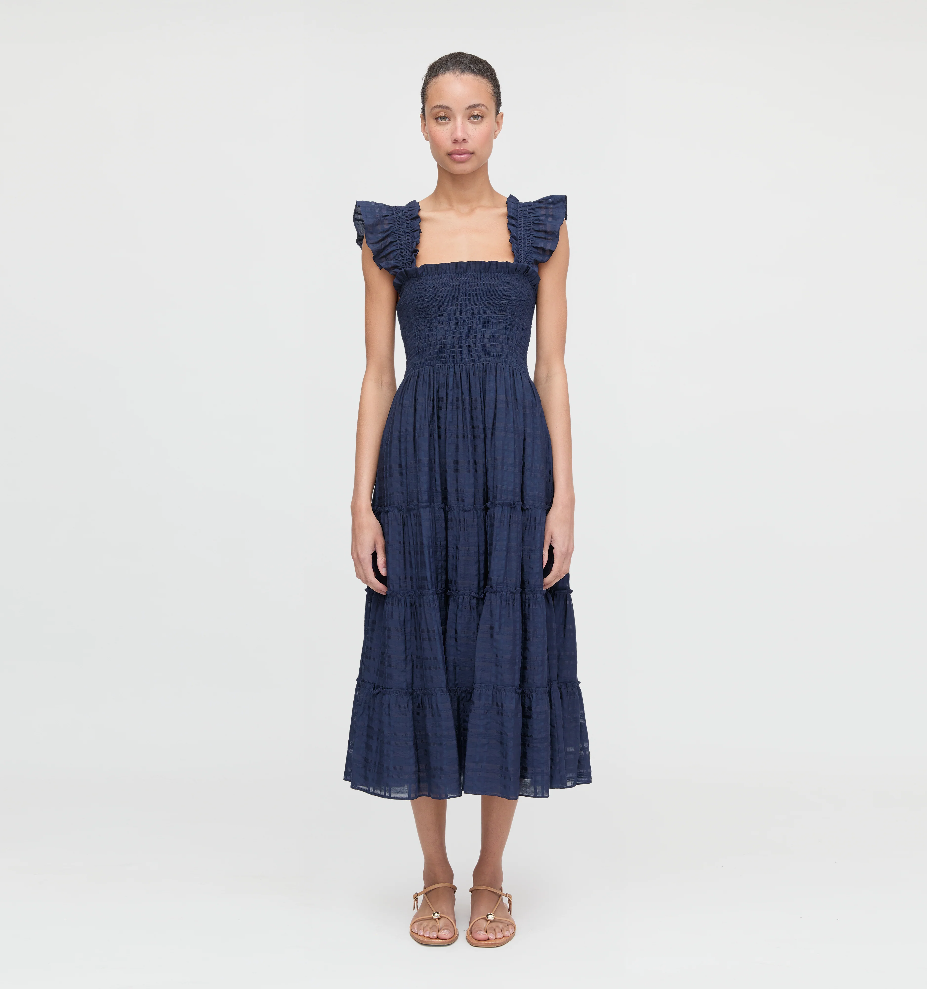 The Ellie Nap Dress - Navy Sheer Plaid