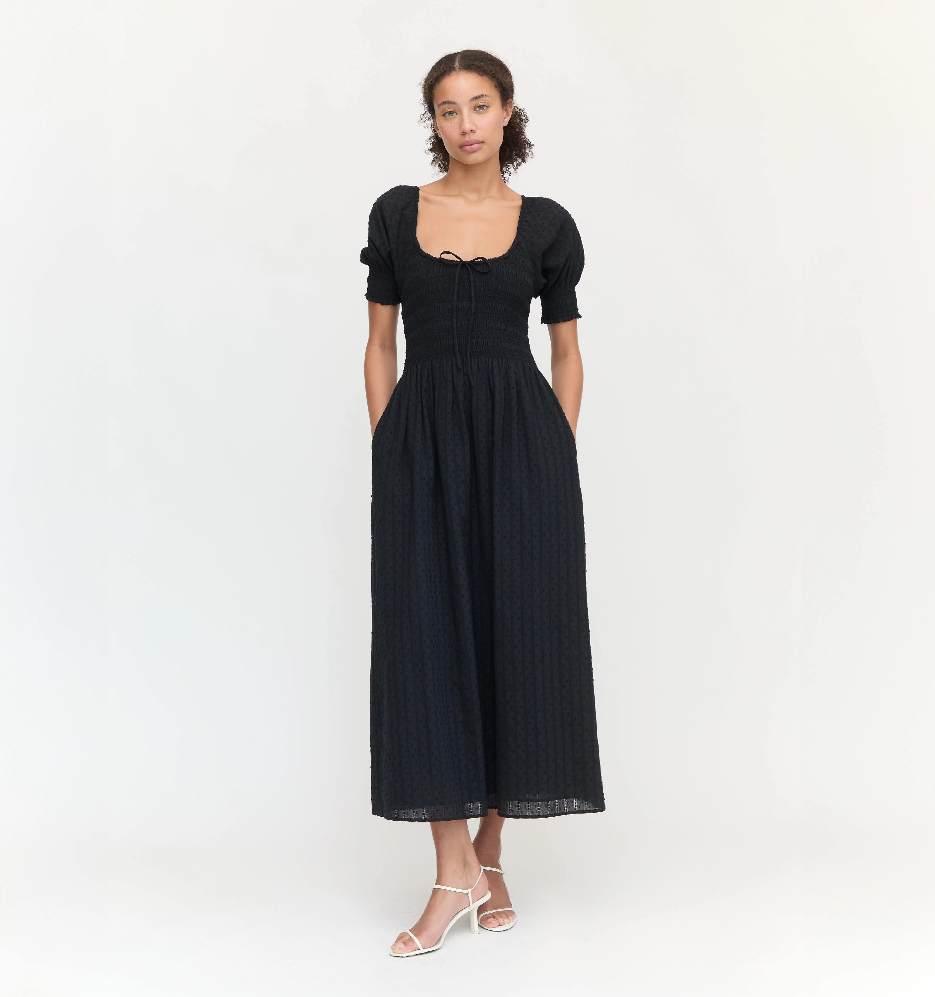 The Madeline Nap Dress - Black Linear Swiss Dot