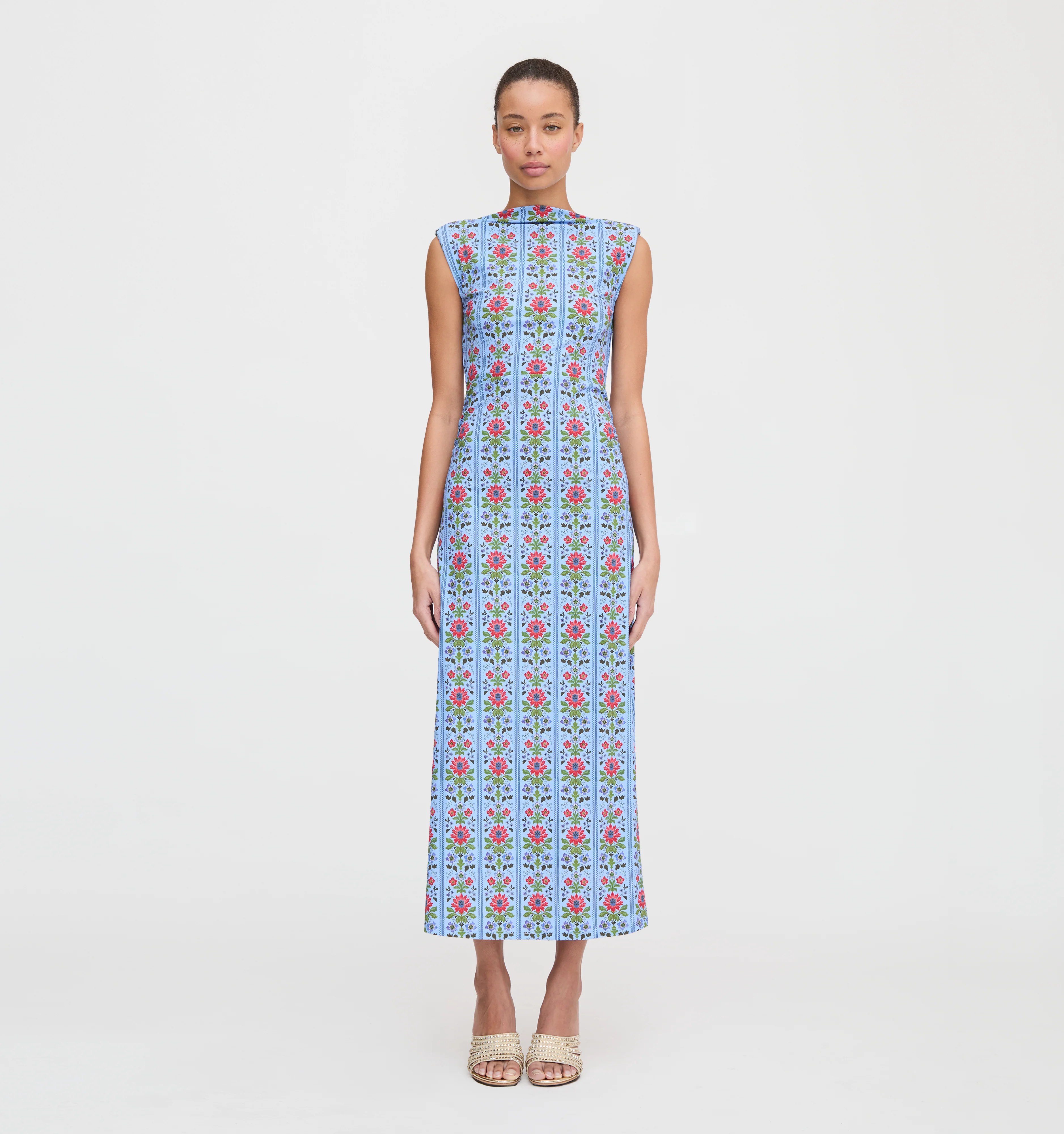 The Sloane Dress - Blue Floral Block Stripe Jersey