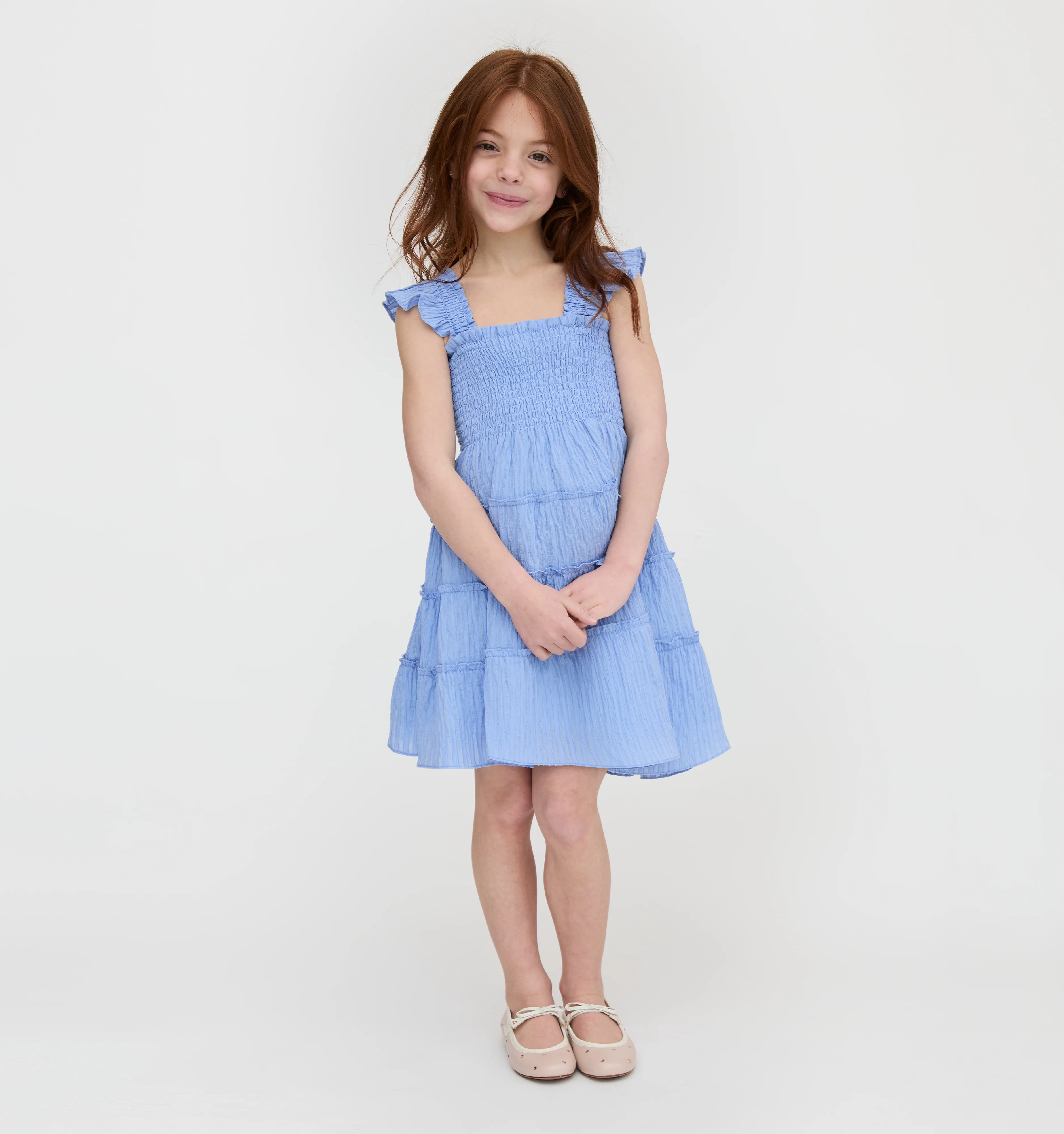 The Tiny Ellie Nap Dress - Bluebird Tonal Seersucker