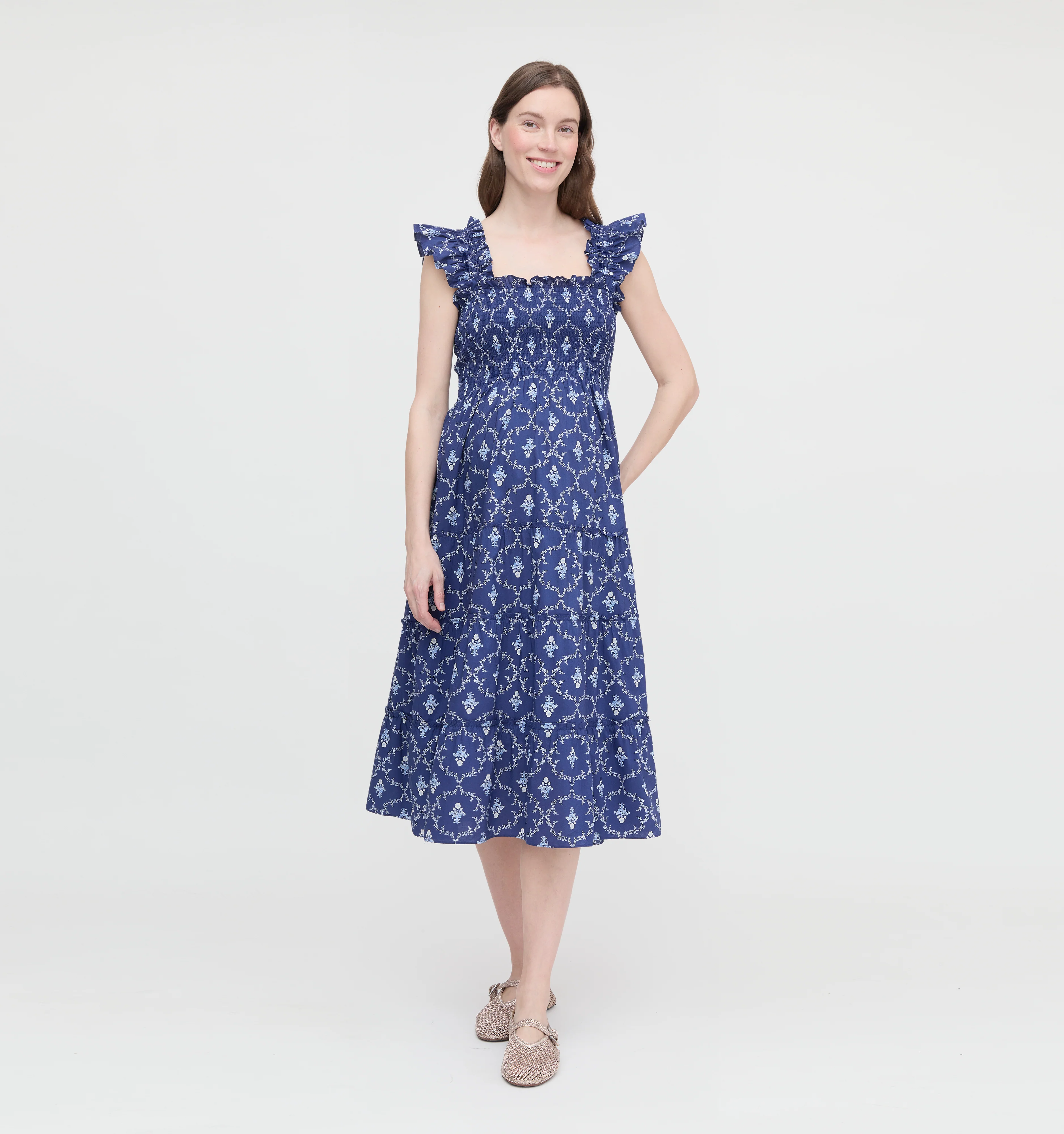 The Maternity Ellie Nap Dress - Navy Trellis