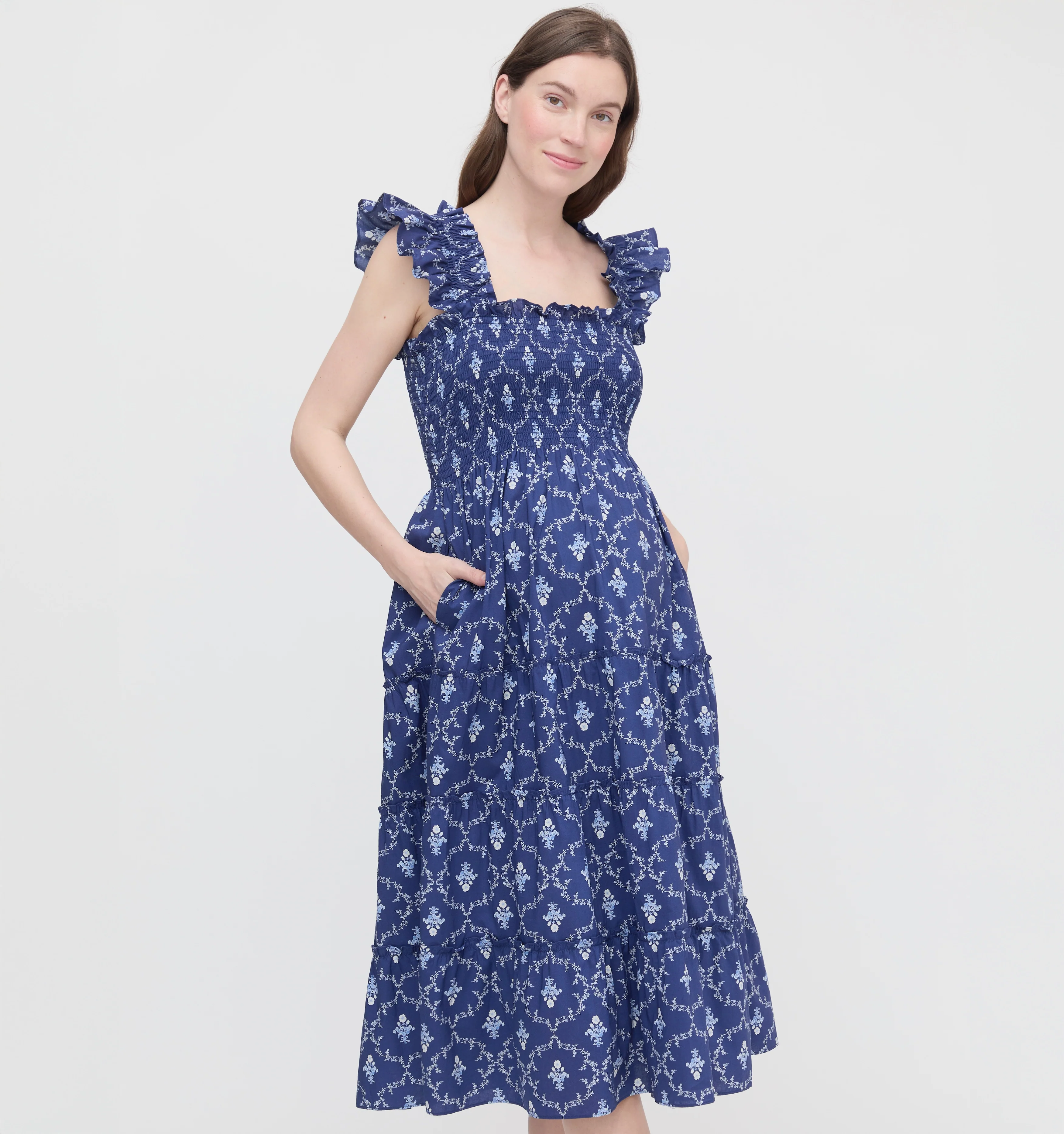 The Maternity Ellie Nap Dress - Navy Trellis
