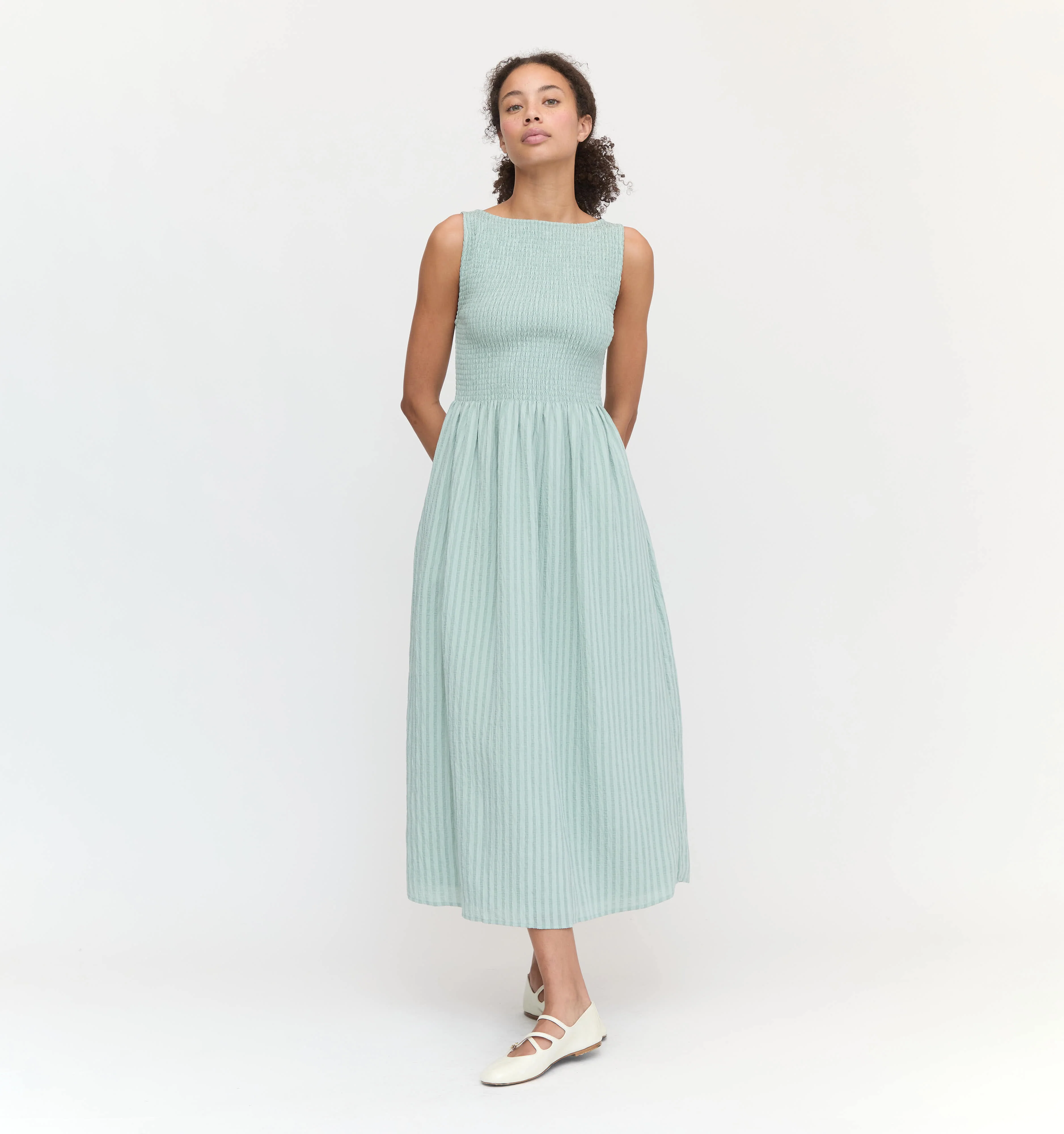 The Cosima Nap Dress - Sage Green Tonal Seersucker