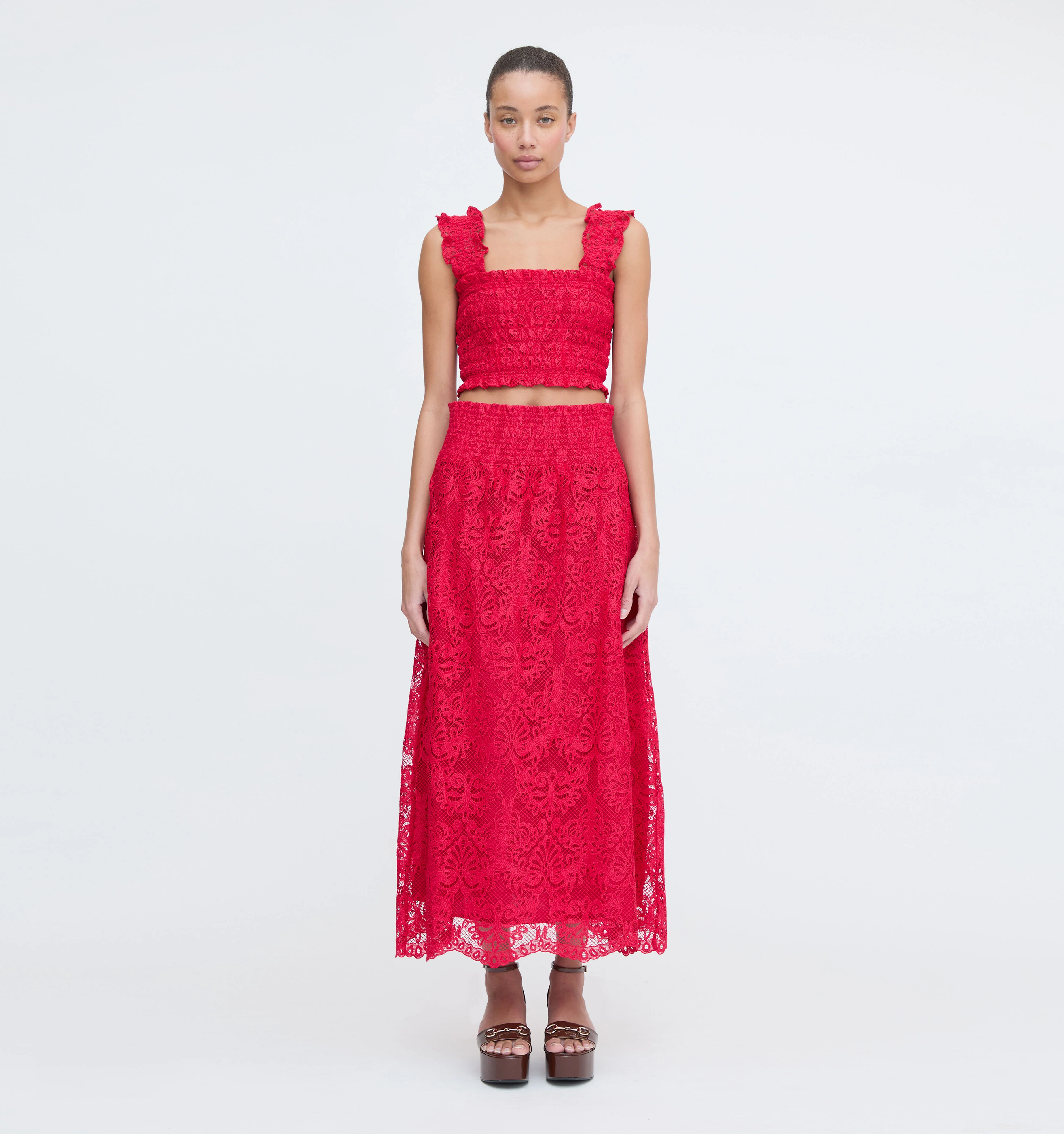 The Delphine Nap Skirt - Cerise Lace