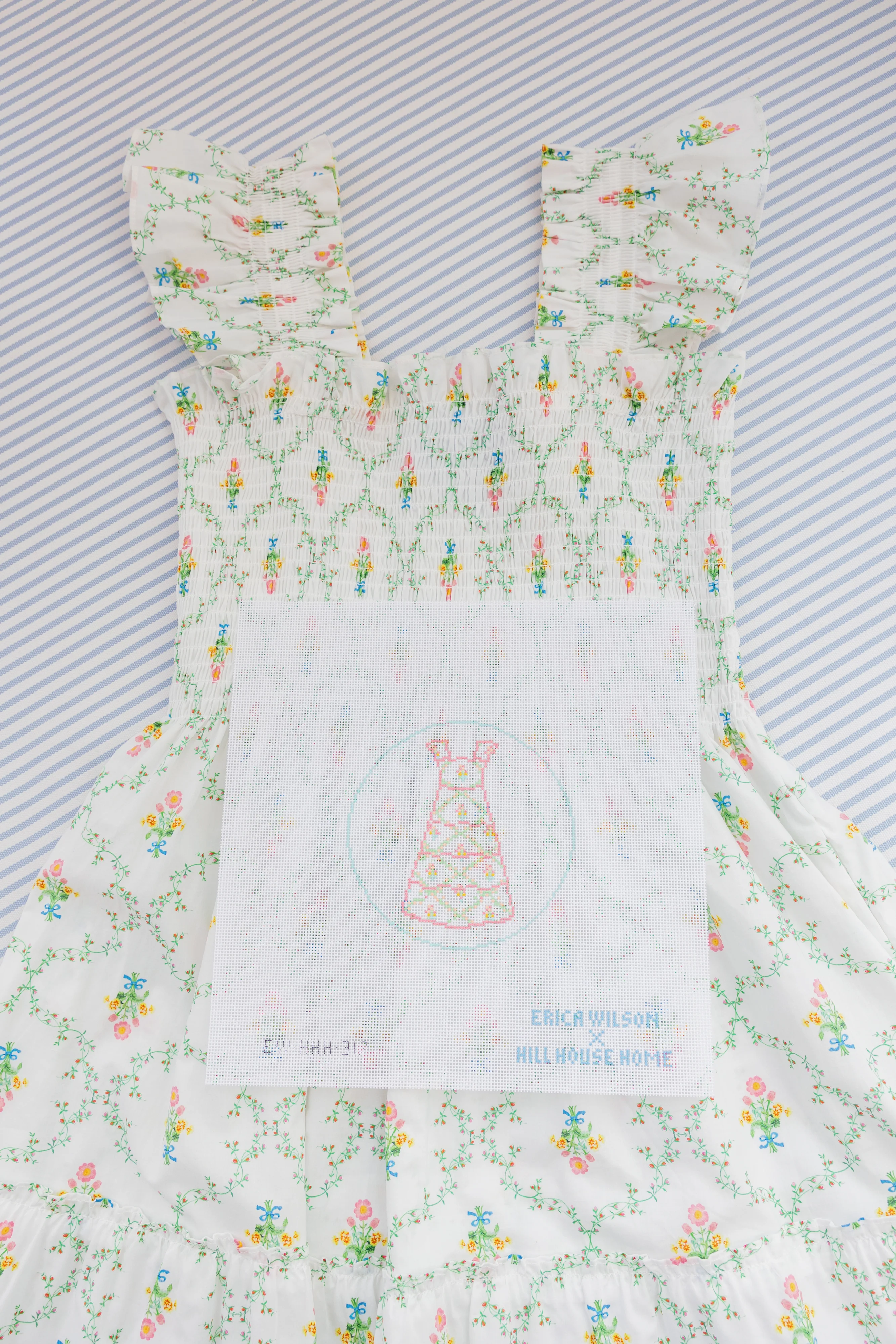 The Hill House x Erica Wilson Ellie Nap Dress Canvas - Pastel Trellis