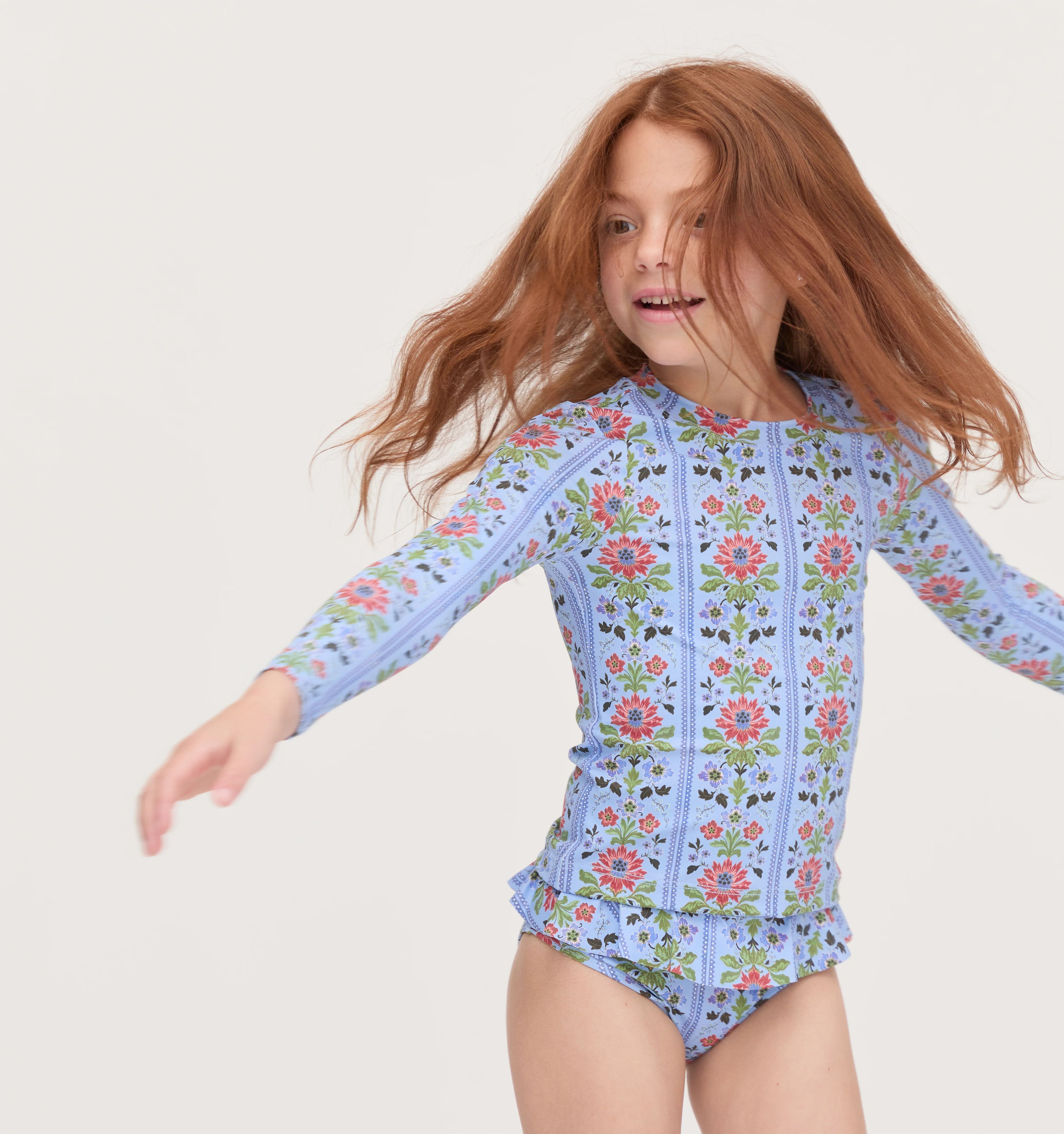 The Baby Ariel Rashguard Set - Blue Floral Block Stripe