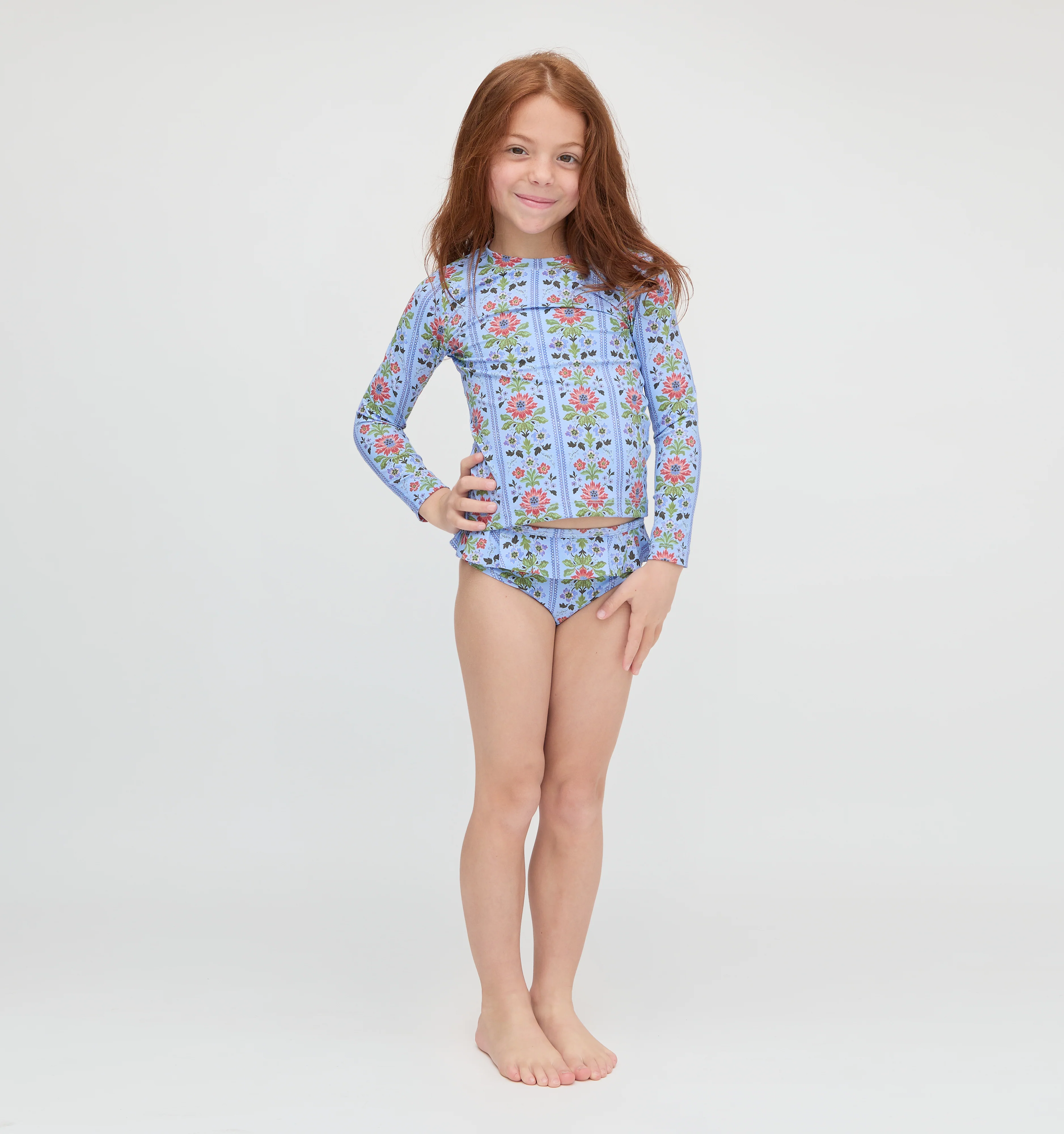 The Baby Ariel Rashguard Set - Blue Floral Block Stripe