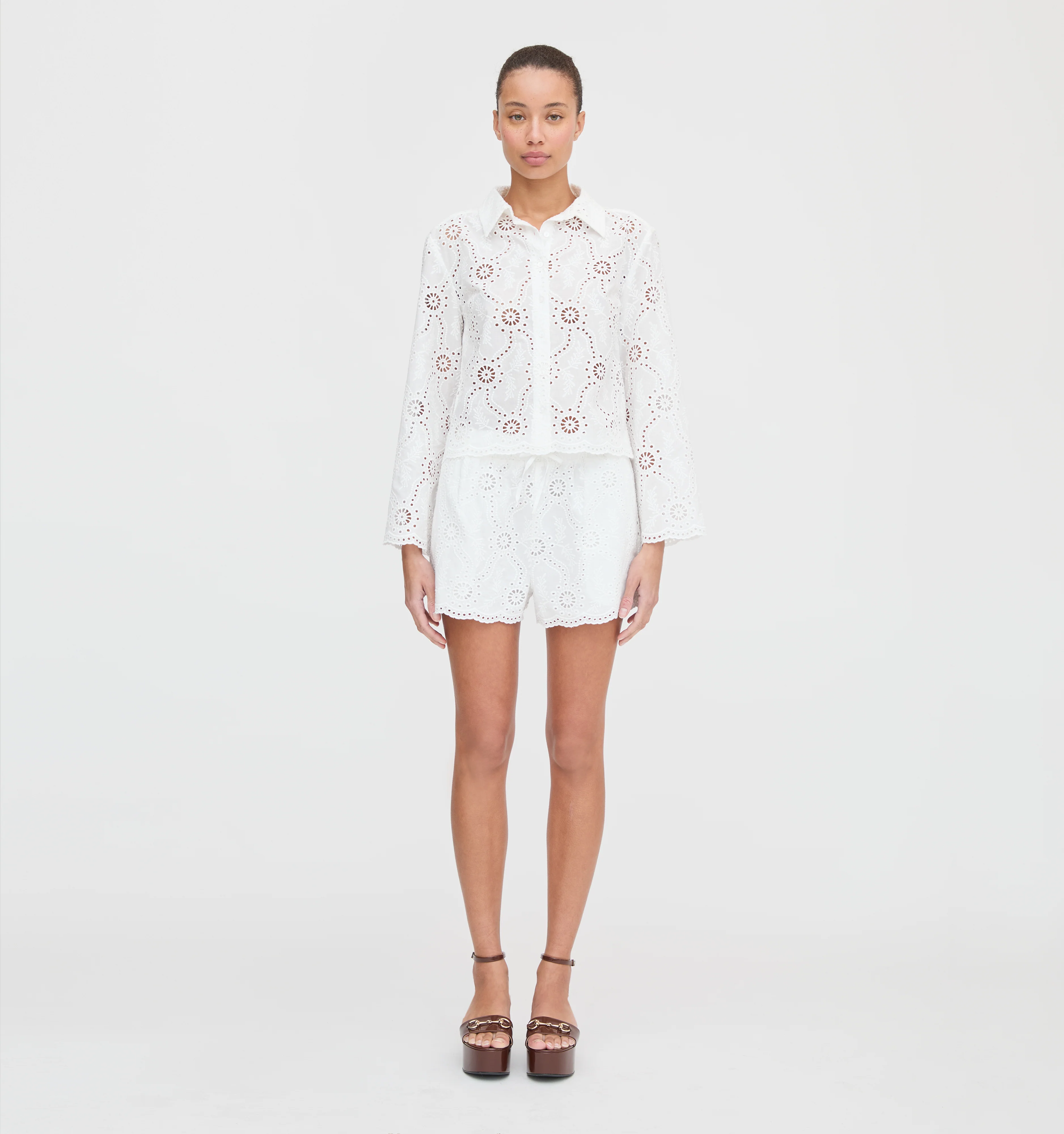 The Audrey Shorts - White Trellis Broderie