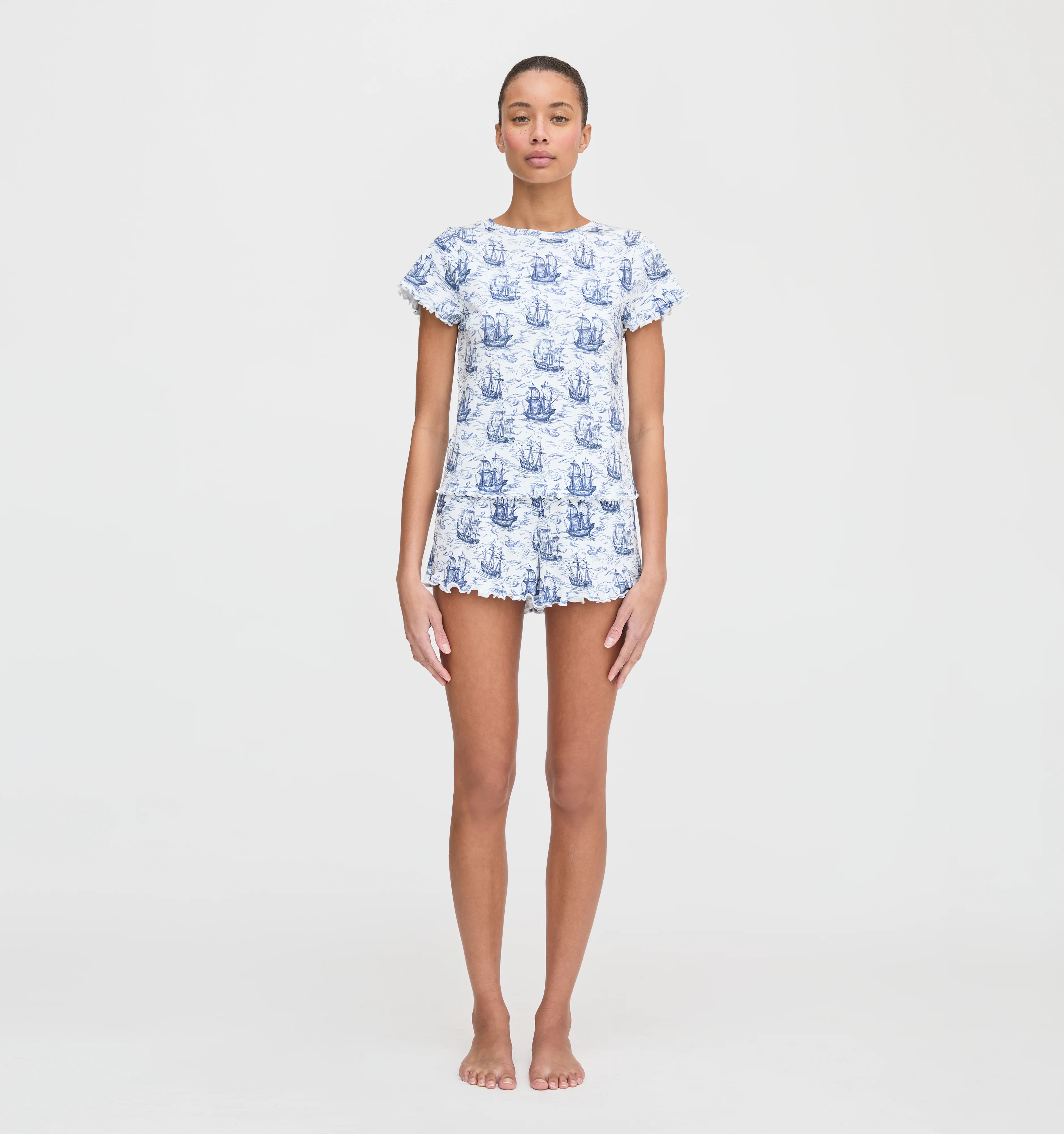 The Nina Pajama Set - Navy Mariner's Toile