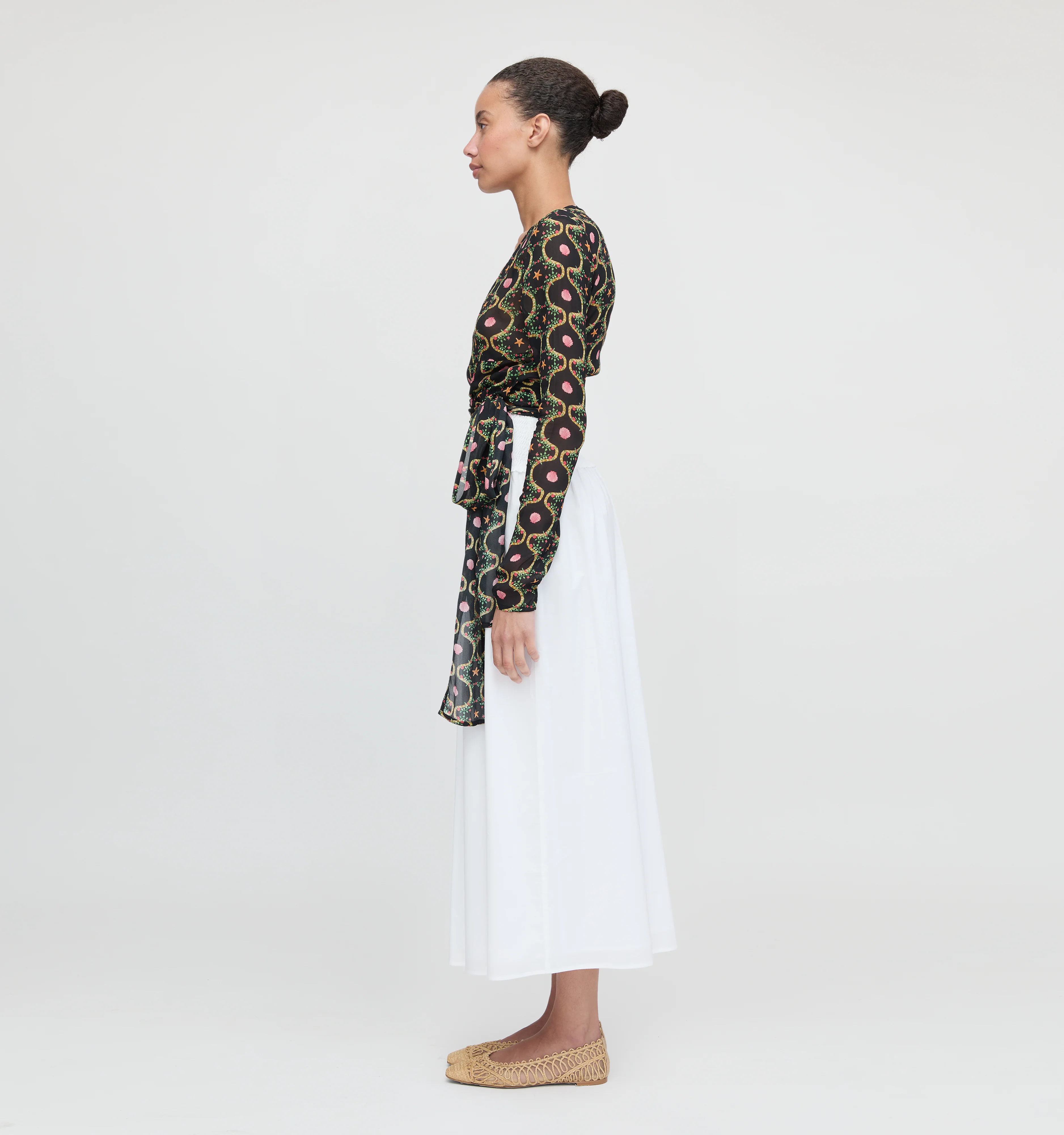 The Aviva Wrap Top - Black Cisco Trellis