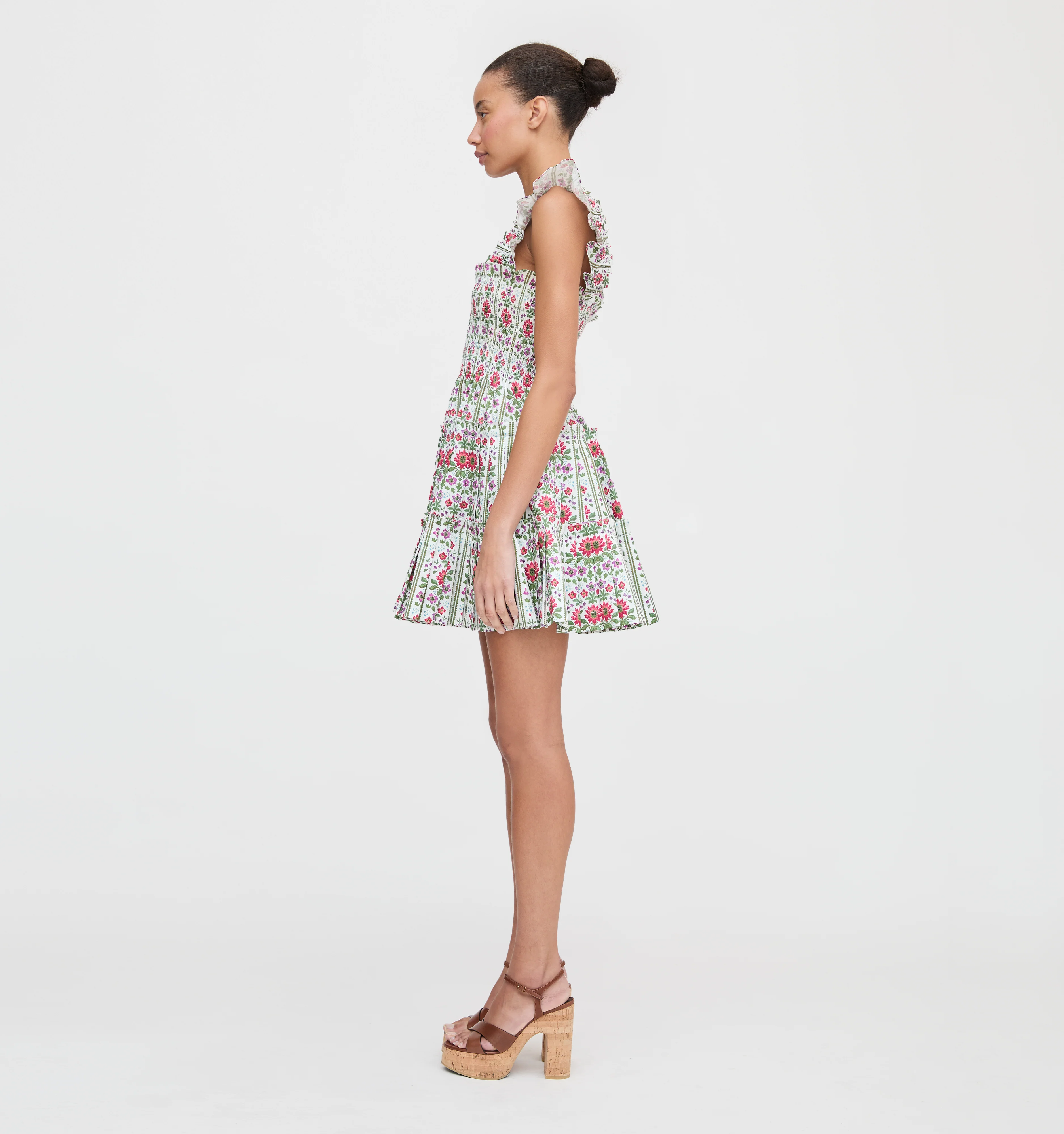 The Charlotte Nap Dress - Green Floral Block Stripe