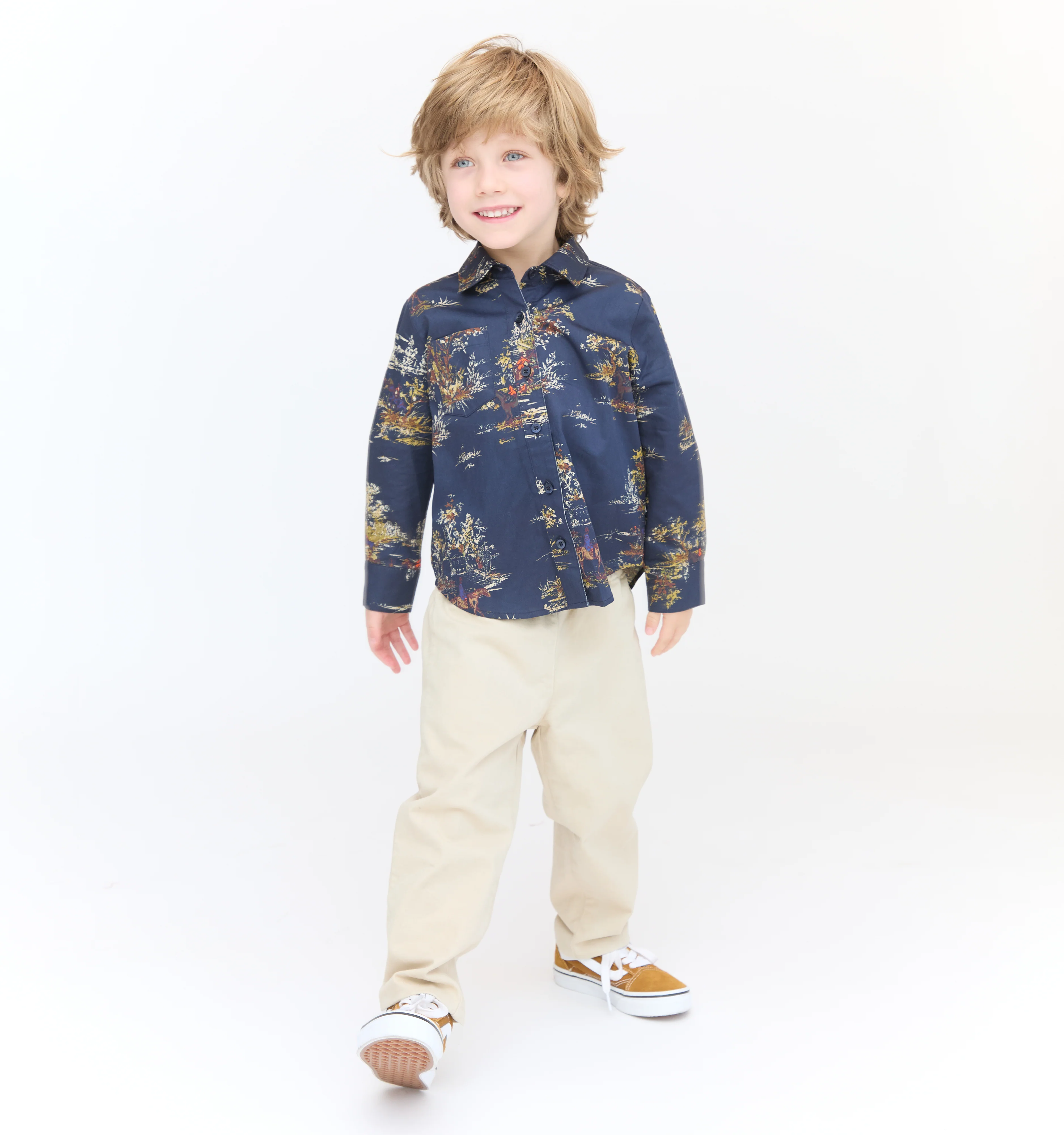 The Tiny Brennan Shirt - Navy Equestrian Toile