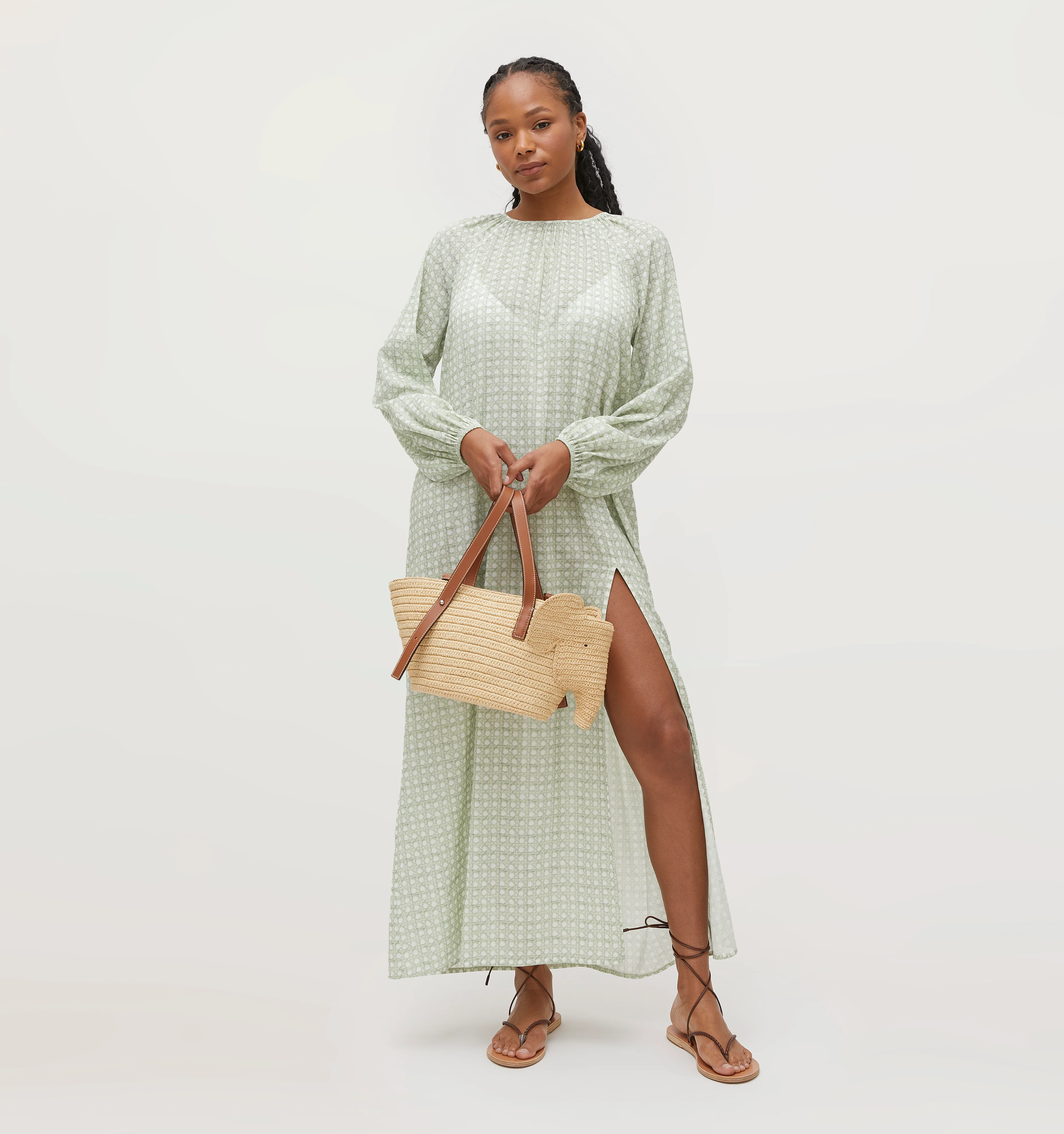 The Simone Dress - Green Basketweave