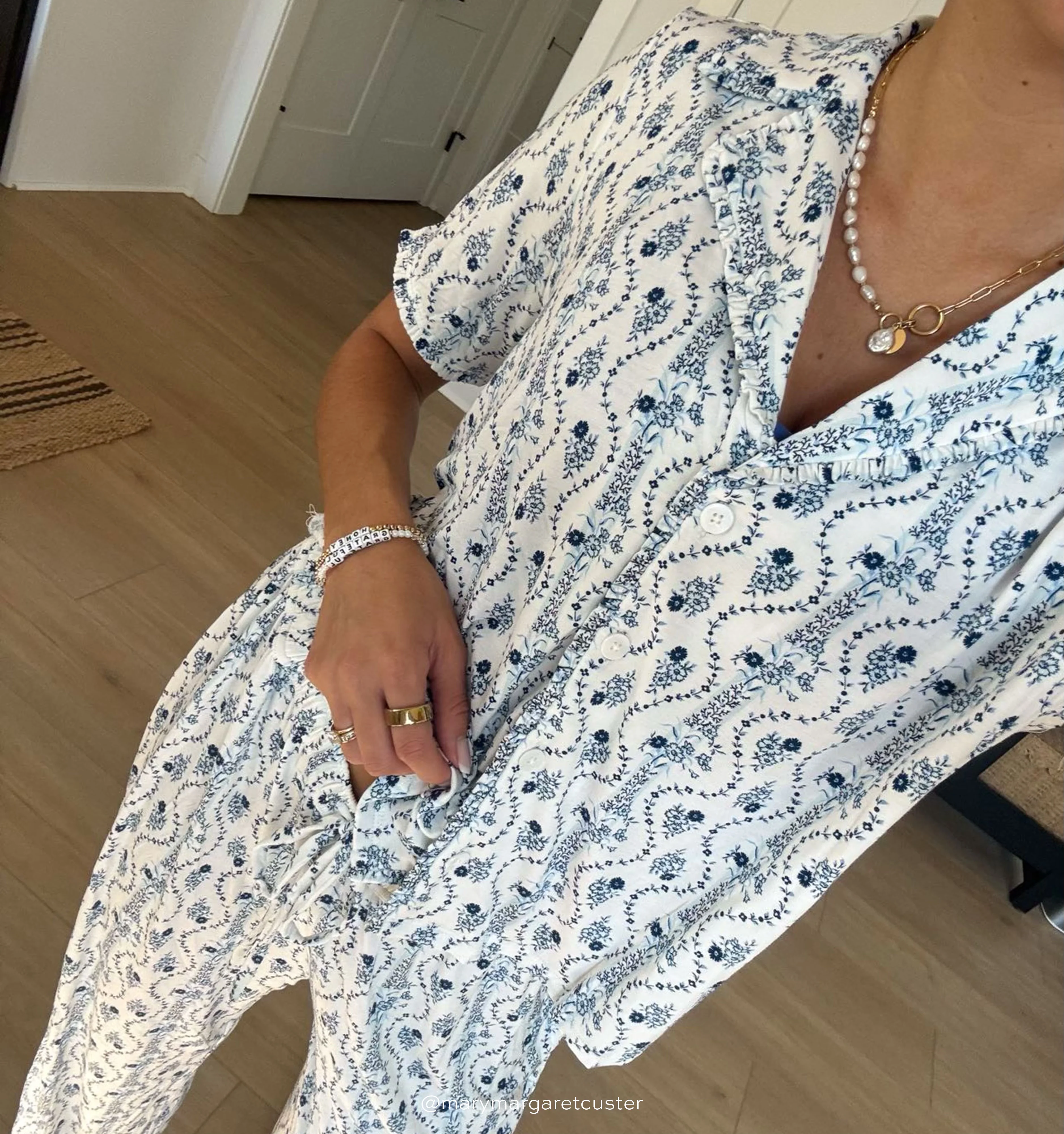 The Marina Pajama Set - Blue Vine Stripe