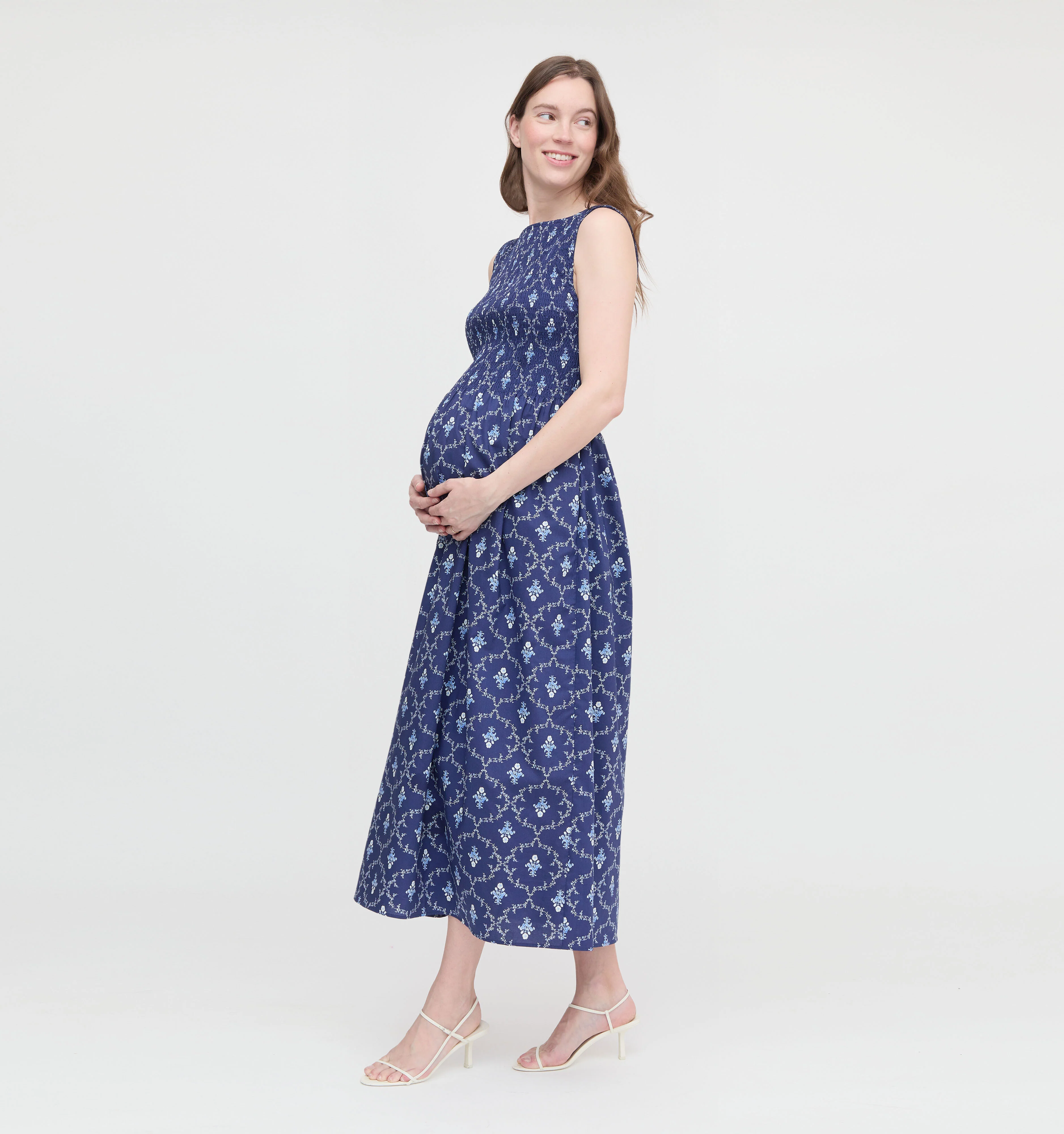 The Maternity Cosima Nap Dress - Navy Trellis