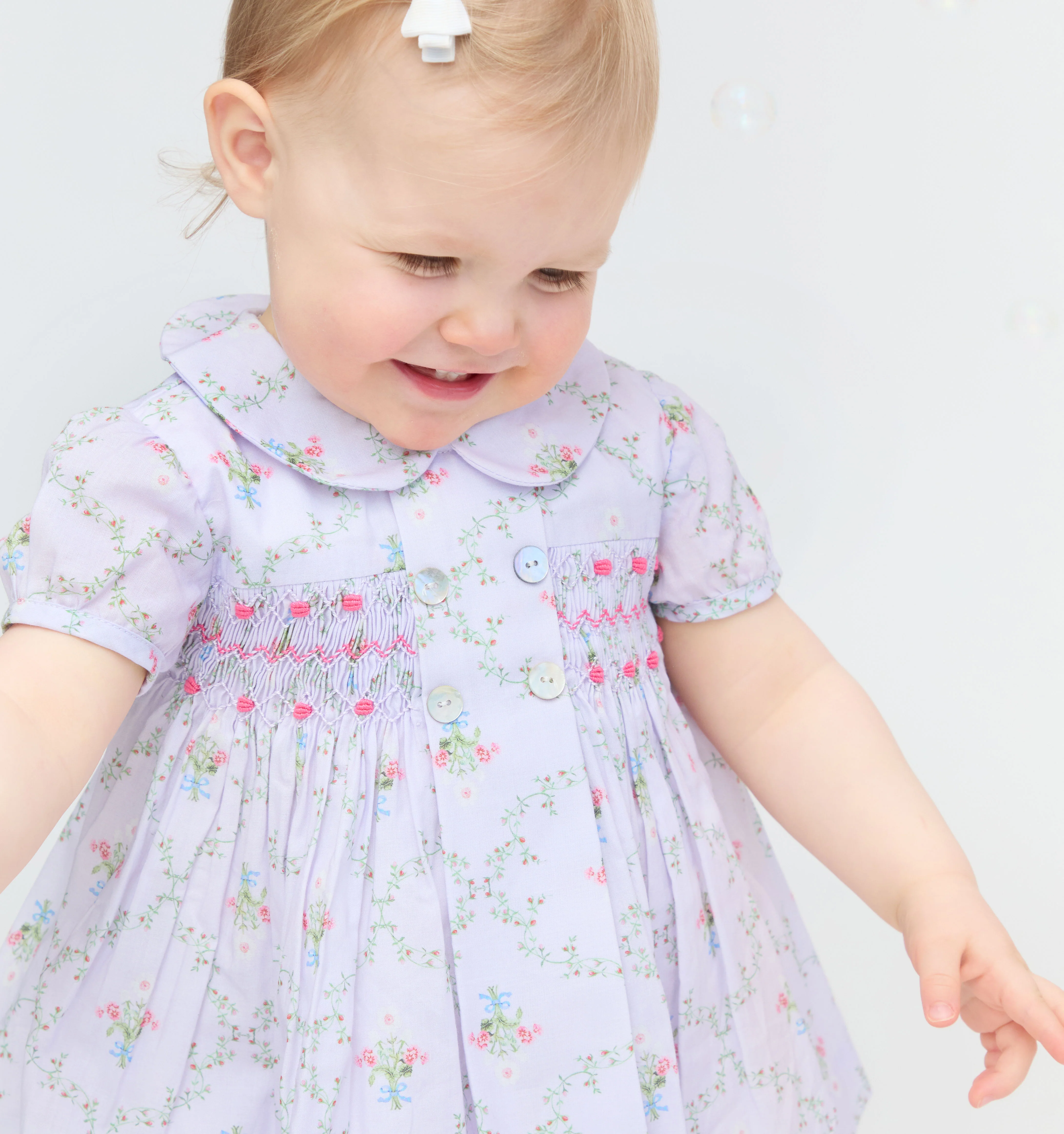 The Hill House x La Coqueta Arcadia Baby Girl Smocked Set - Lilac Trellis