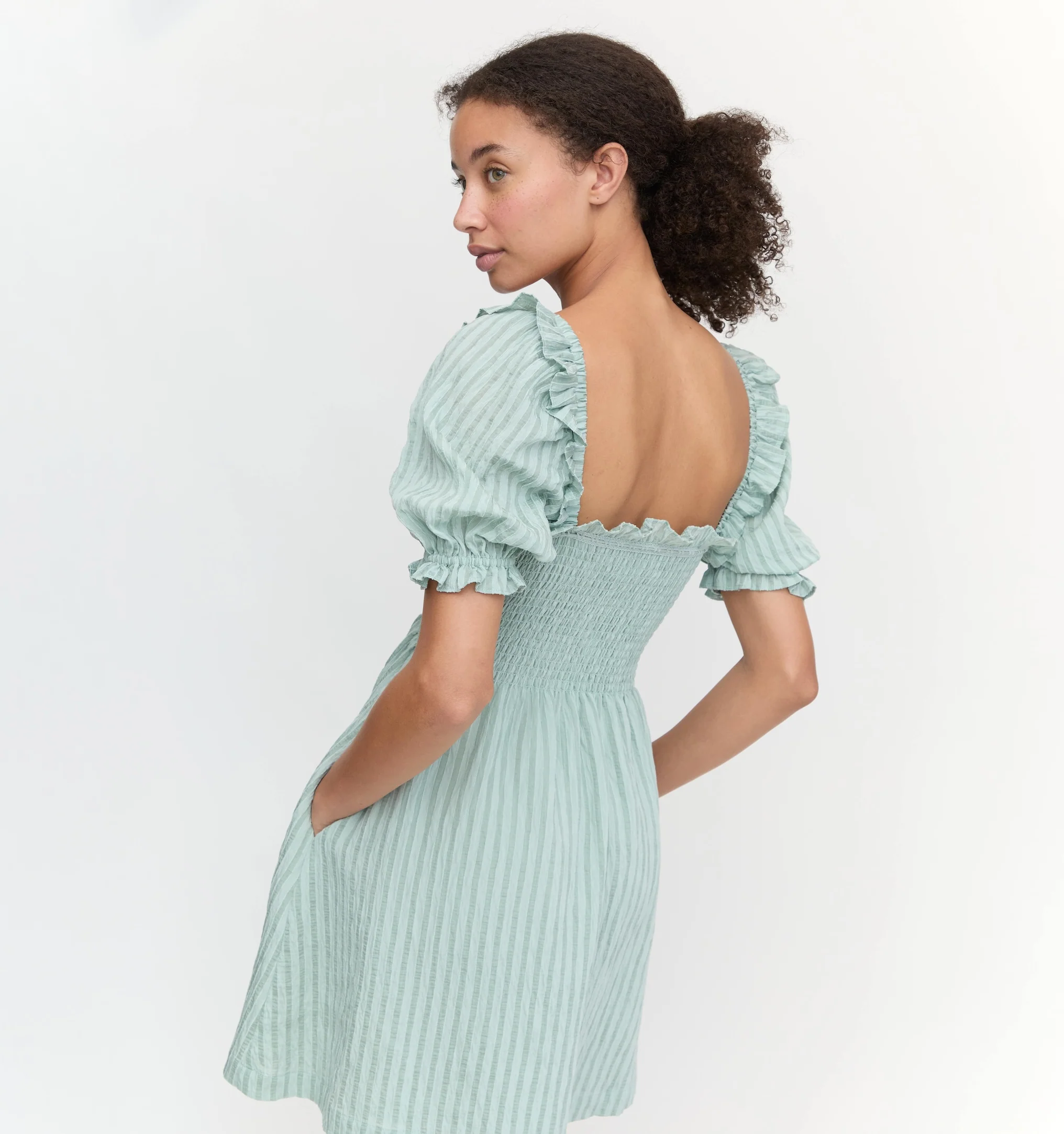 The Scarlett Mini Nap Dress - Sage Green Tonal Seersucker
