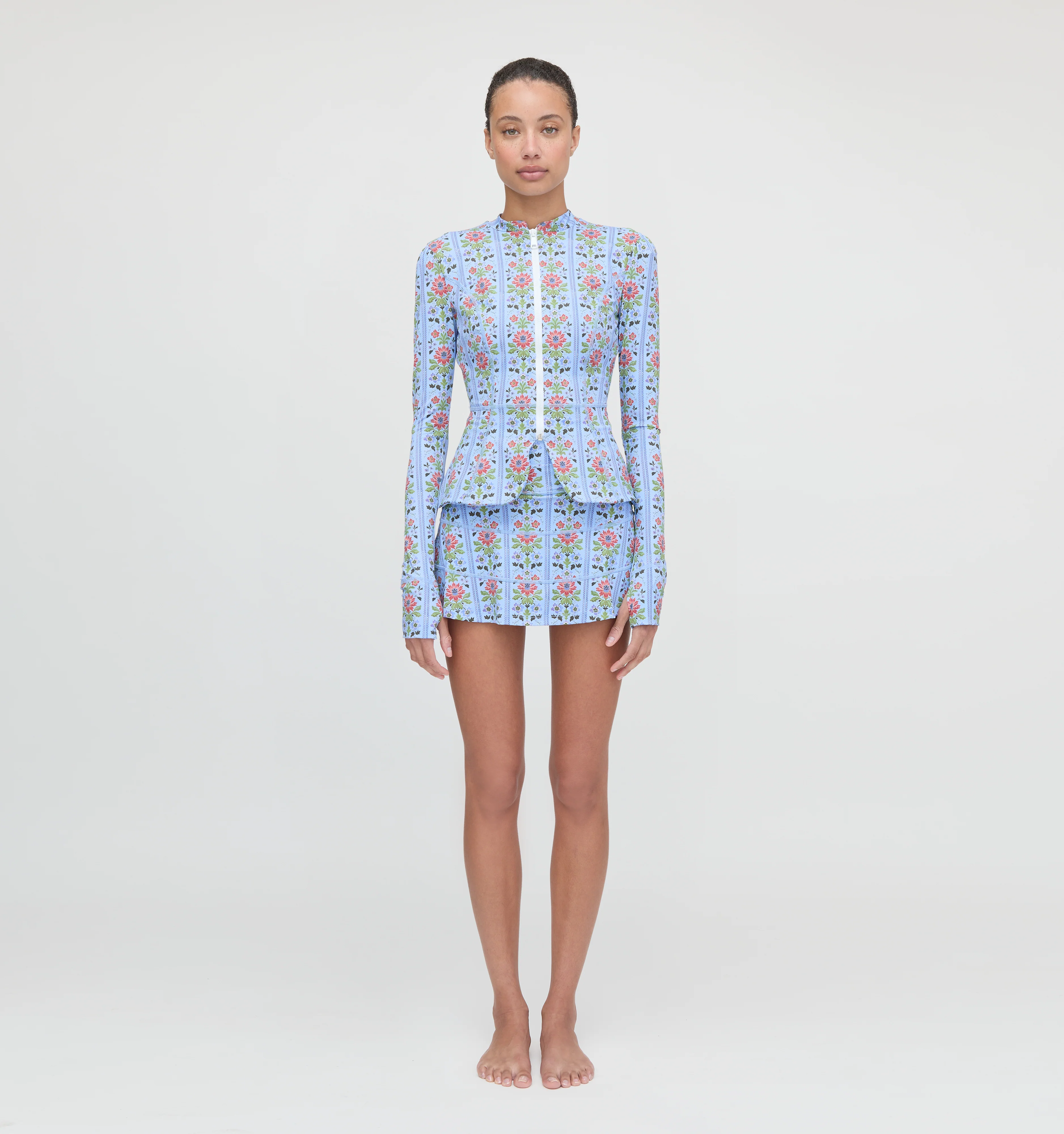The Riley Pool Skirt - Blue Floral Block Stripe
