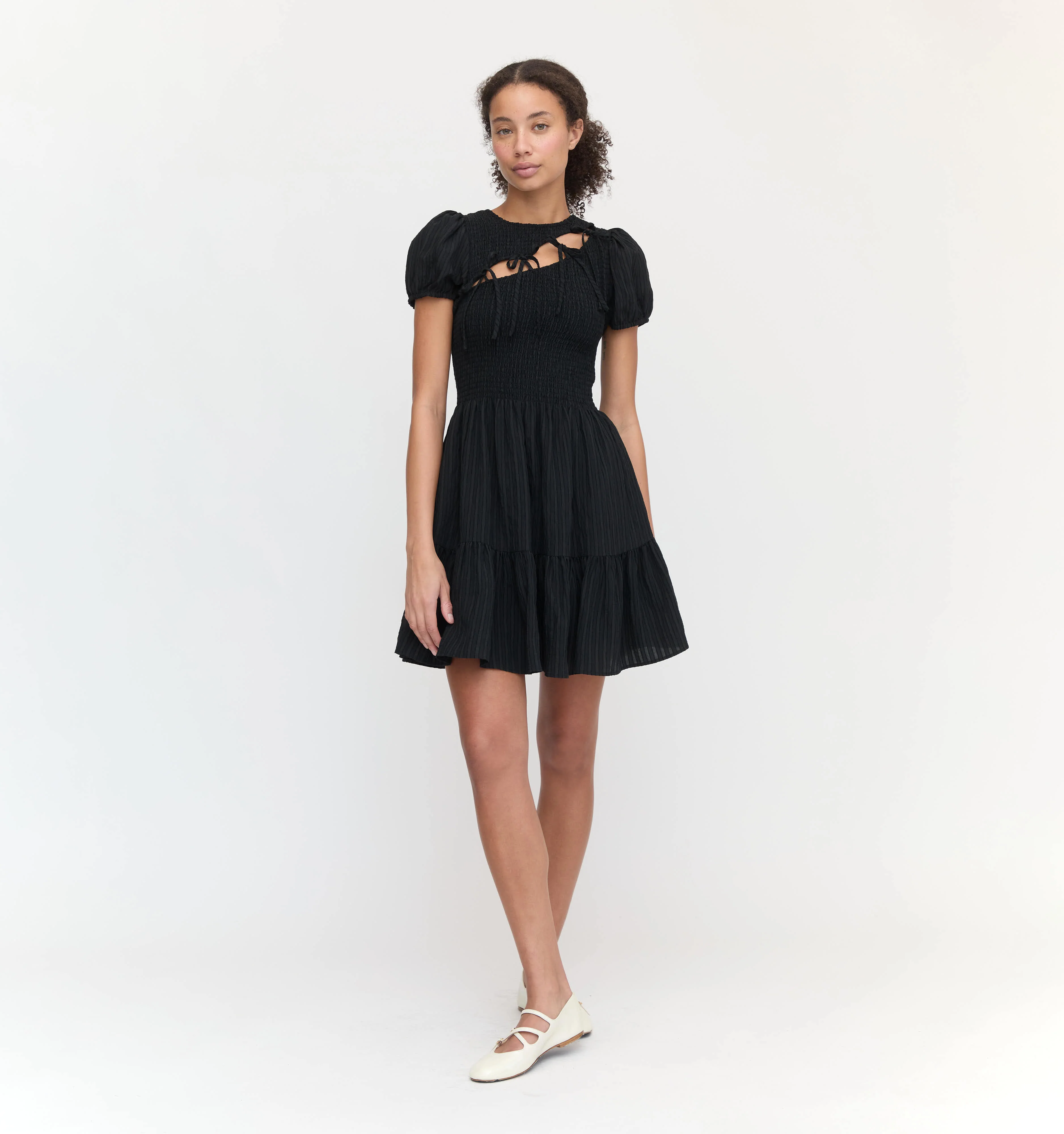The Gia Mini Nap Dress - Black Tonal Seersucker