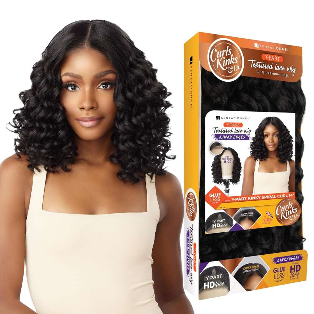 Sensationnel Kinky Edges Textured Lace Wig - Y-Part Kinky Spiral Curl 14