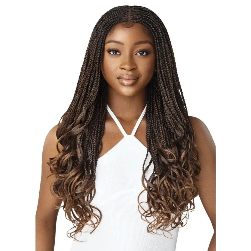 Outre Pre-Braided Lace Front Wig - Middle Part French Curl Box Braids 26