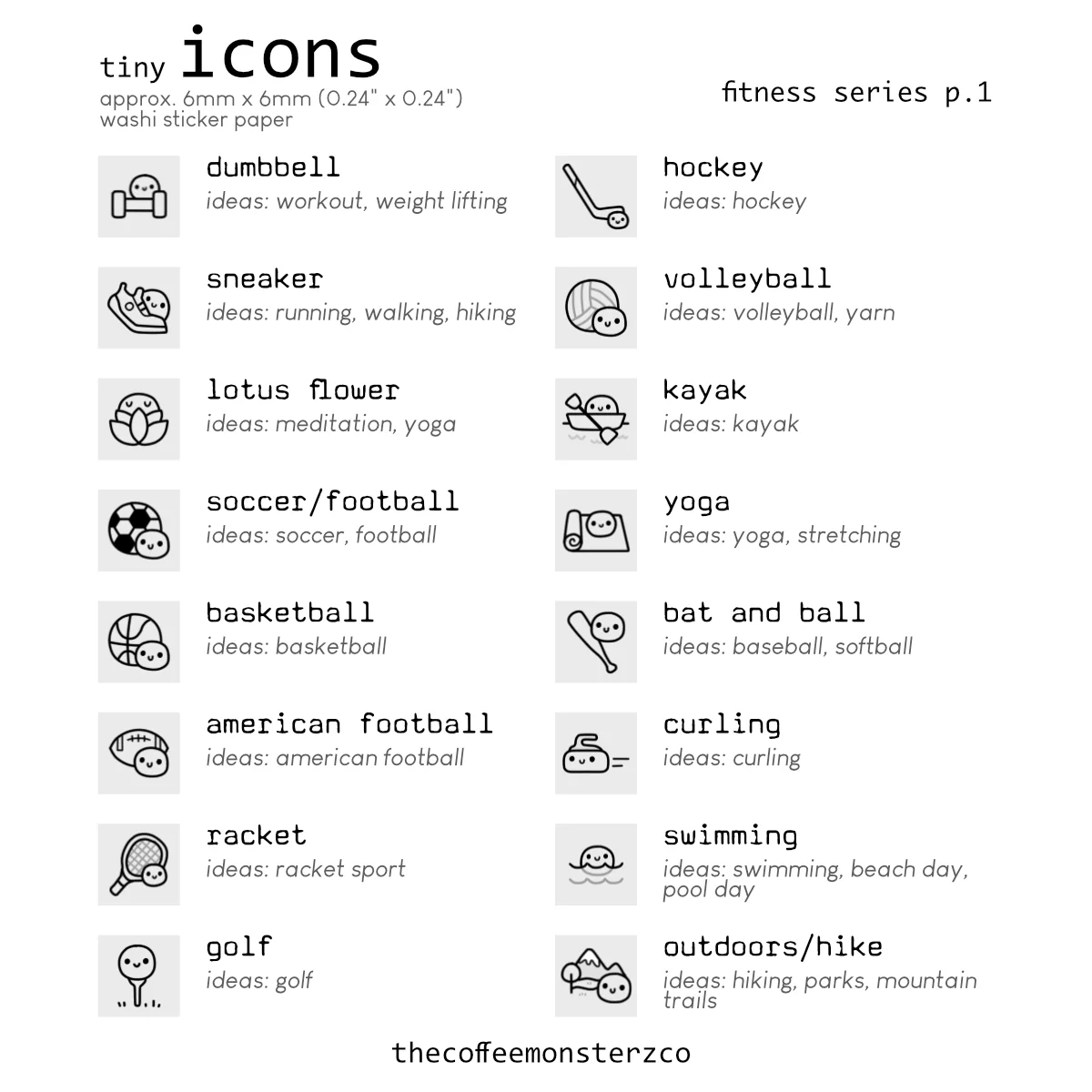 Tiny Icons - Fitness (washi paper)