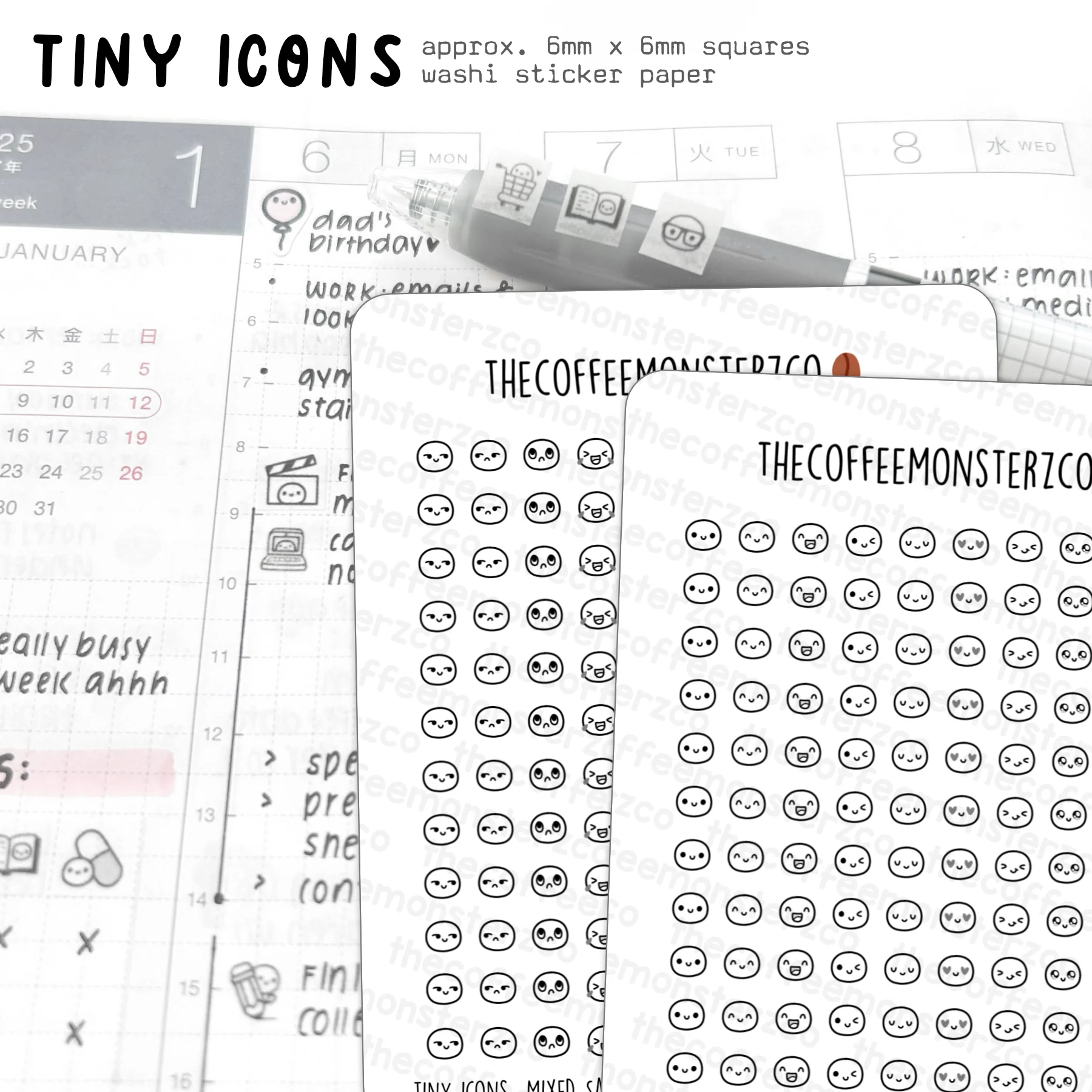 Tiny Icons - Emoti Heads (washi paper)