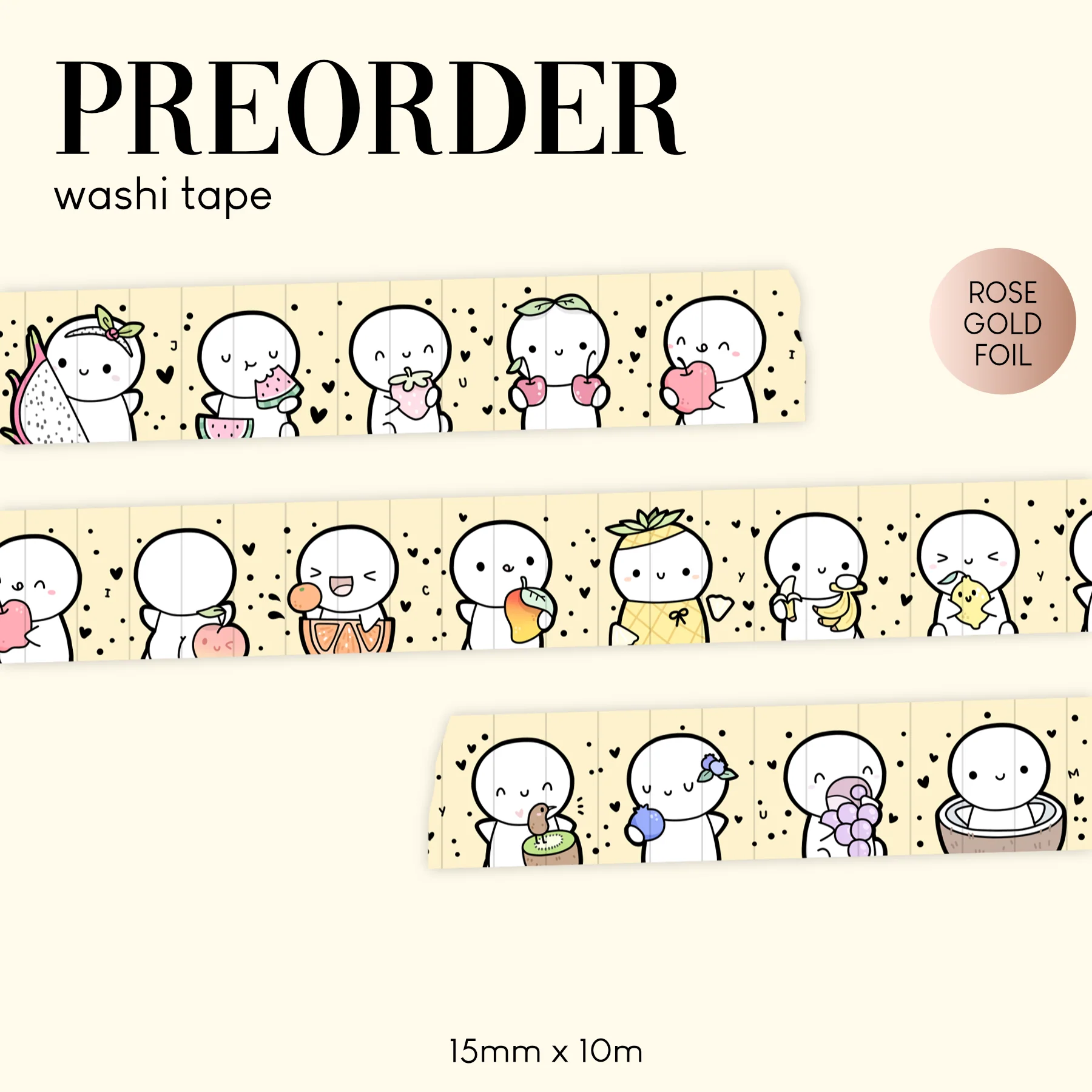 PREORDER Fruity Fun Emoti Washi Tape - 15mm