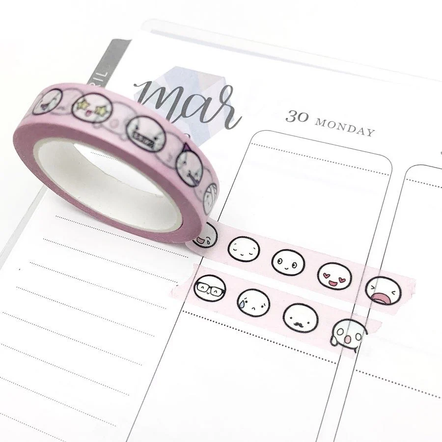 Pink Emoti Head Washi Tape - 10mm