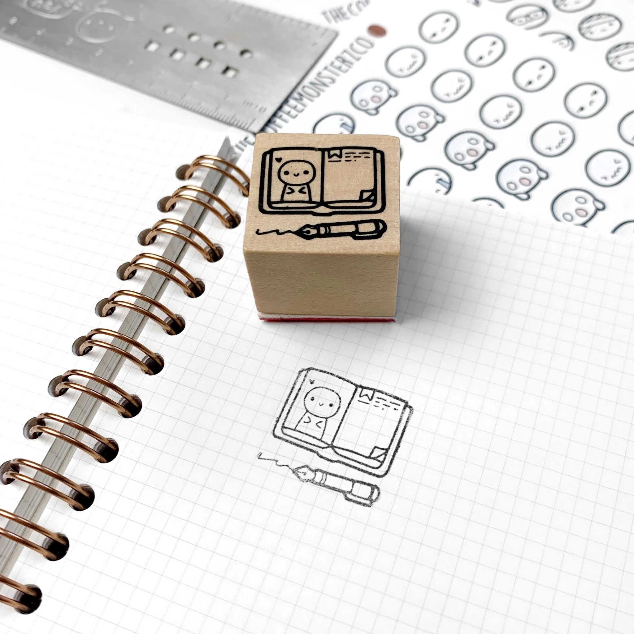Planner & Pen Wooden Stamp