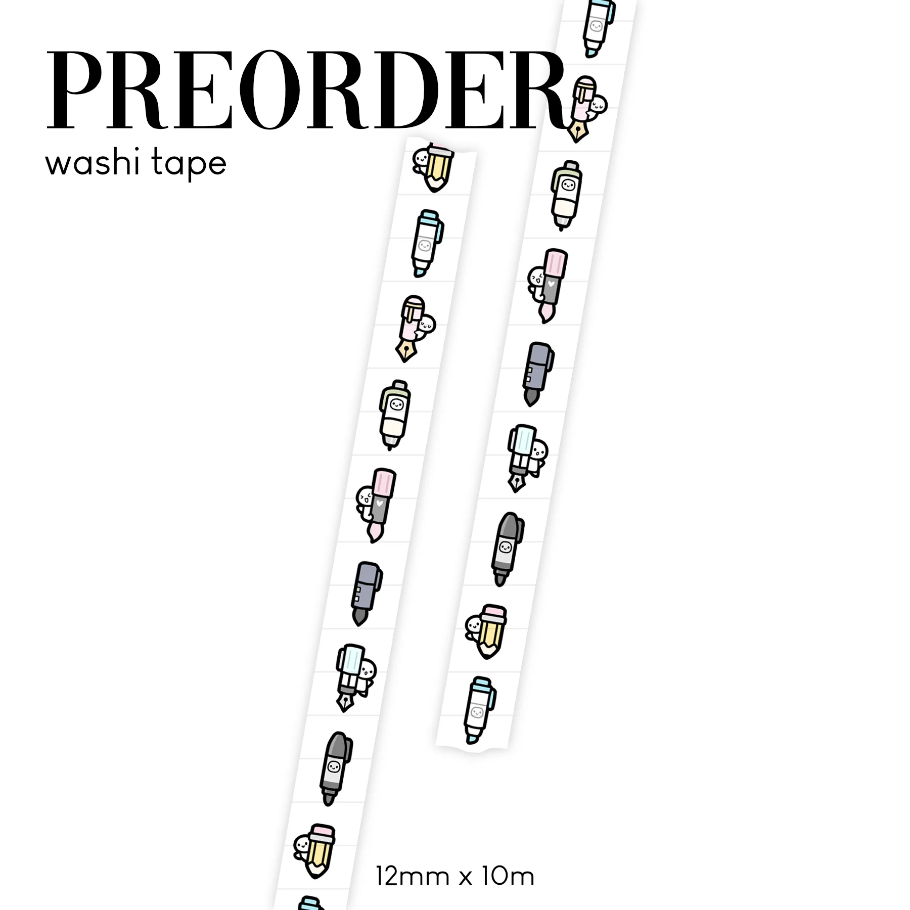 PREORDER Pens & Pencils Emoti Washi Tape - 12mm