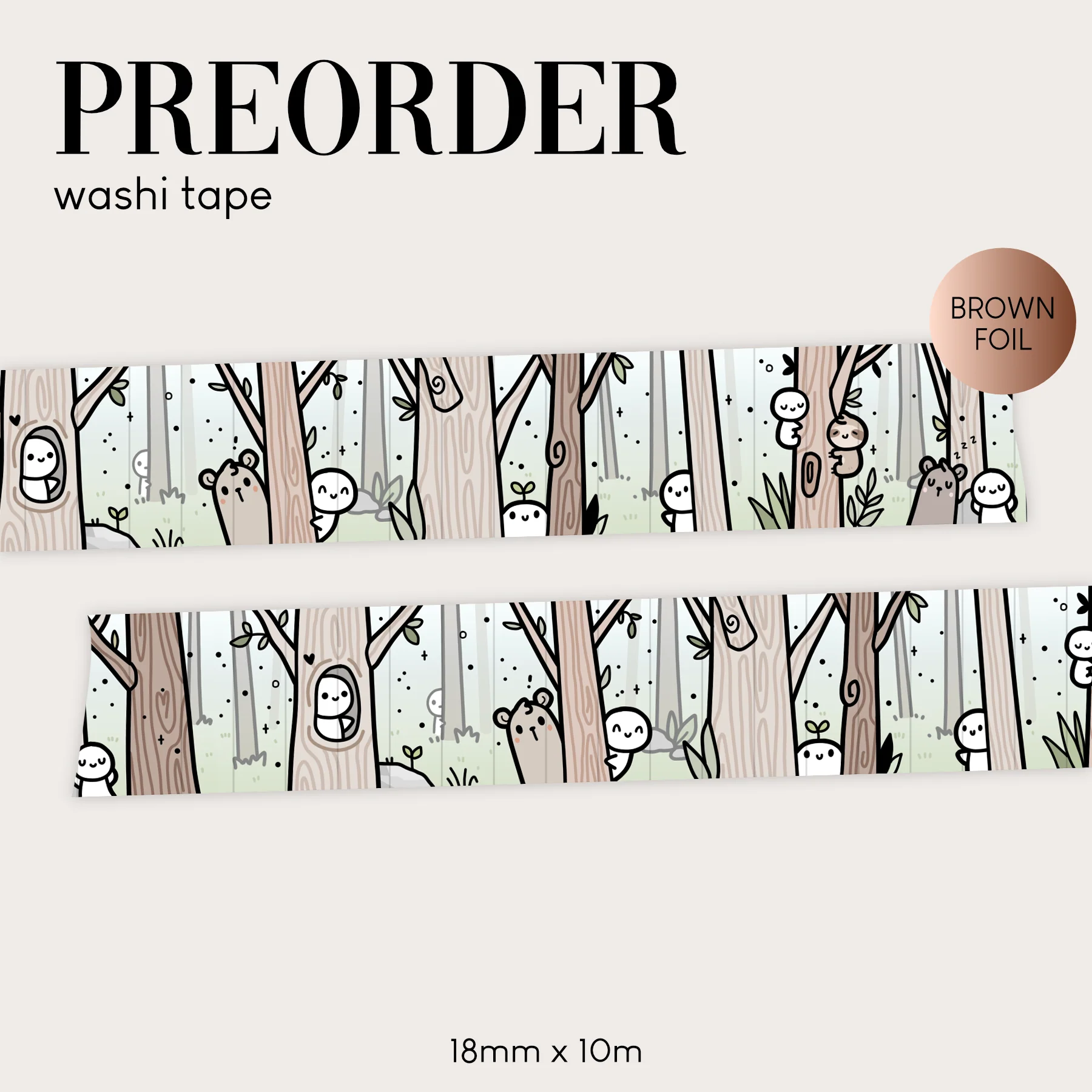 PREORDER Whimsical Woods Emoti Washi Tape - 18mm