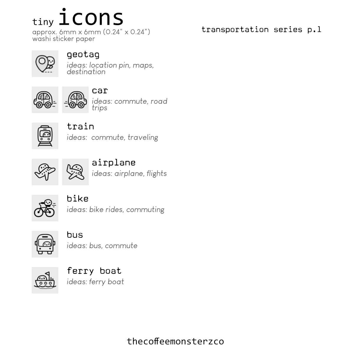 Tiny Icons - Transportation (washi paper)