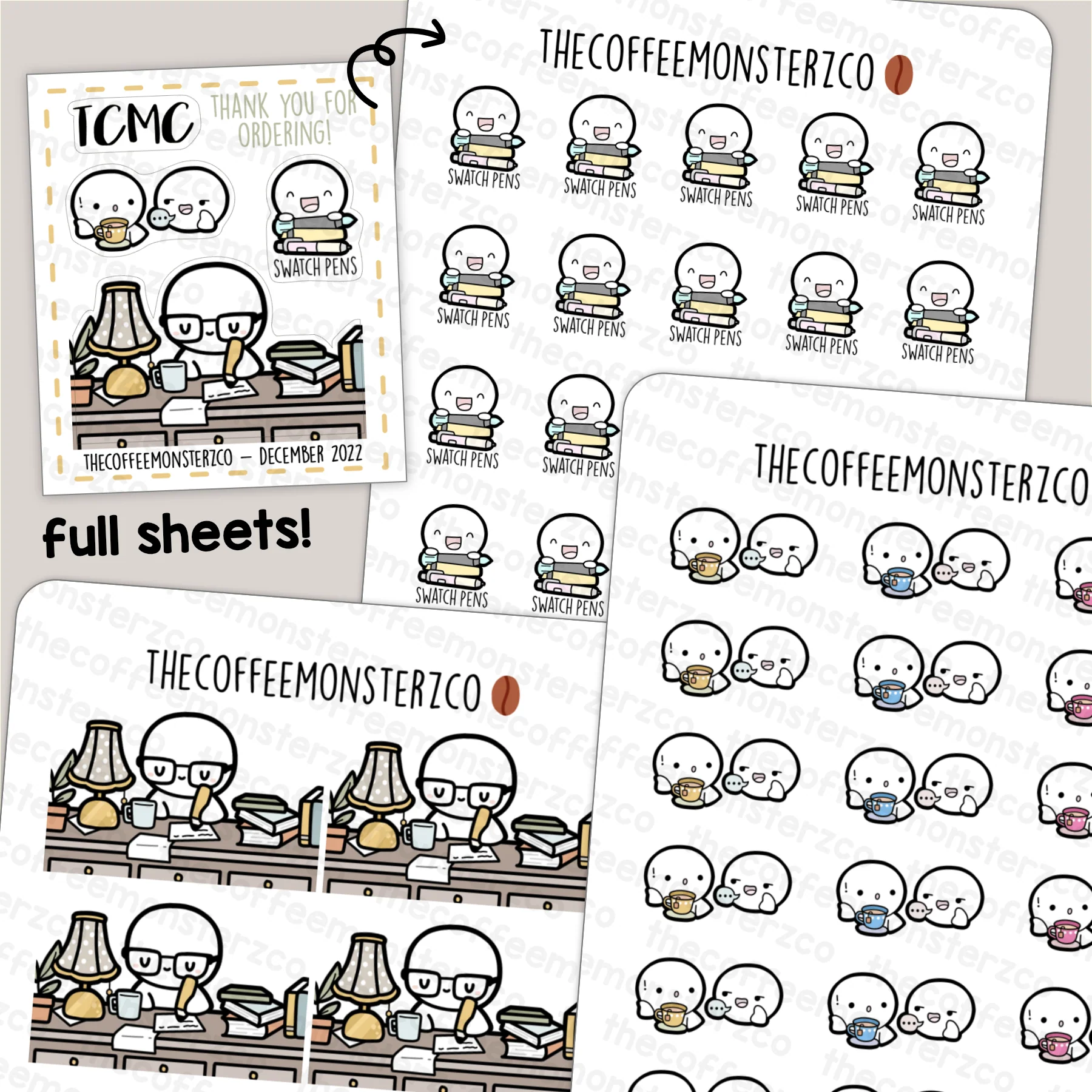 Pens, Gossip & Academic Emotis (December 2022 Full Sheets)