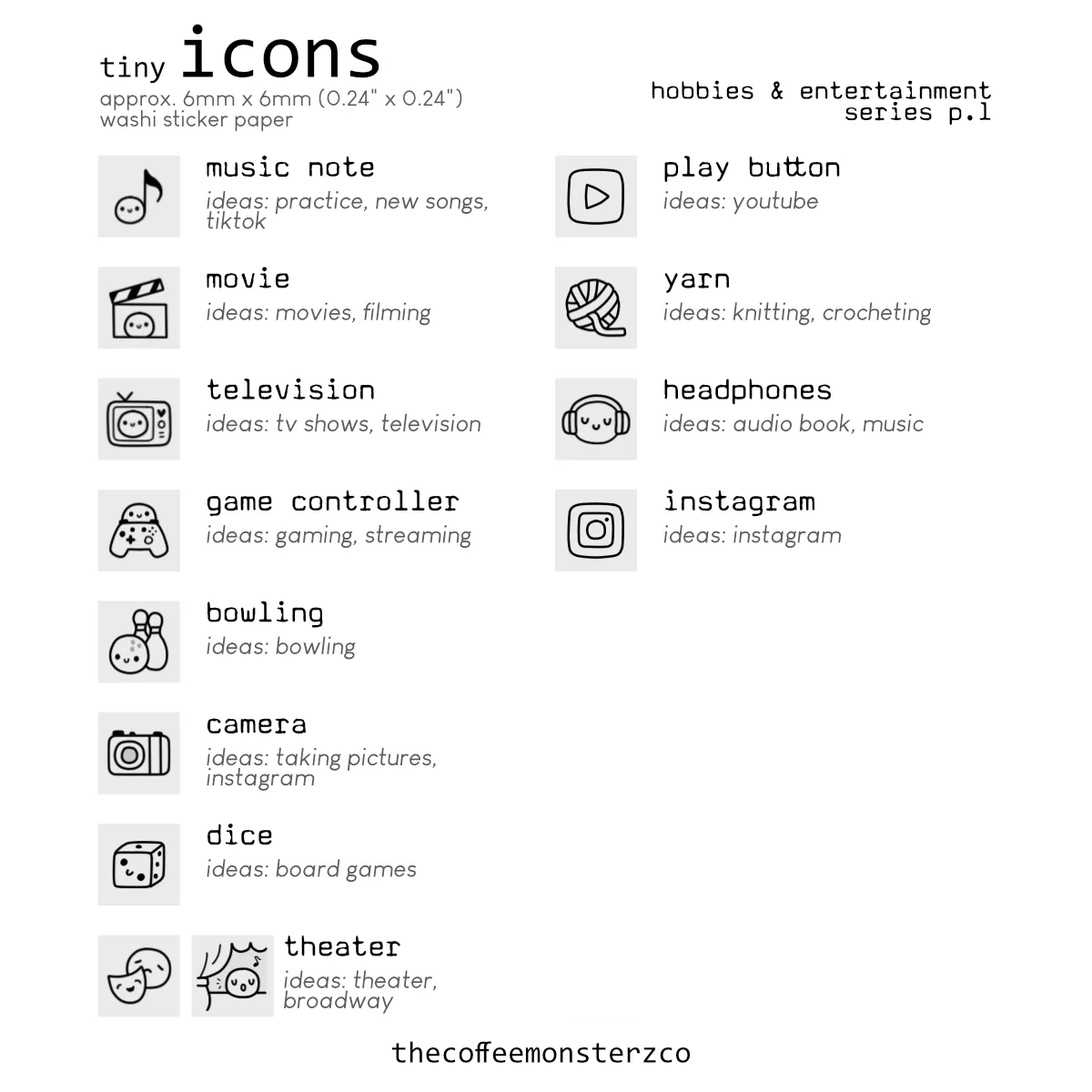 Tiny Icons - Hobbies & Entertainment (washi paper)
