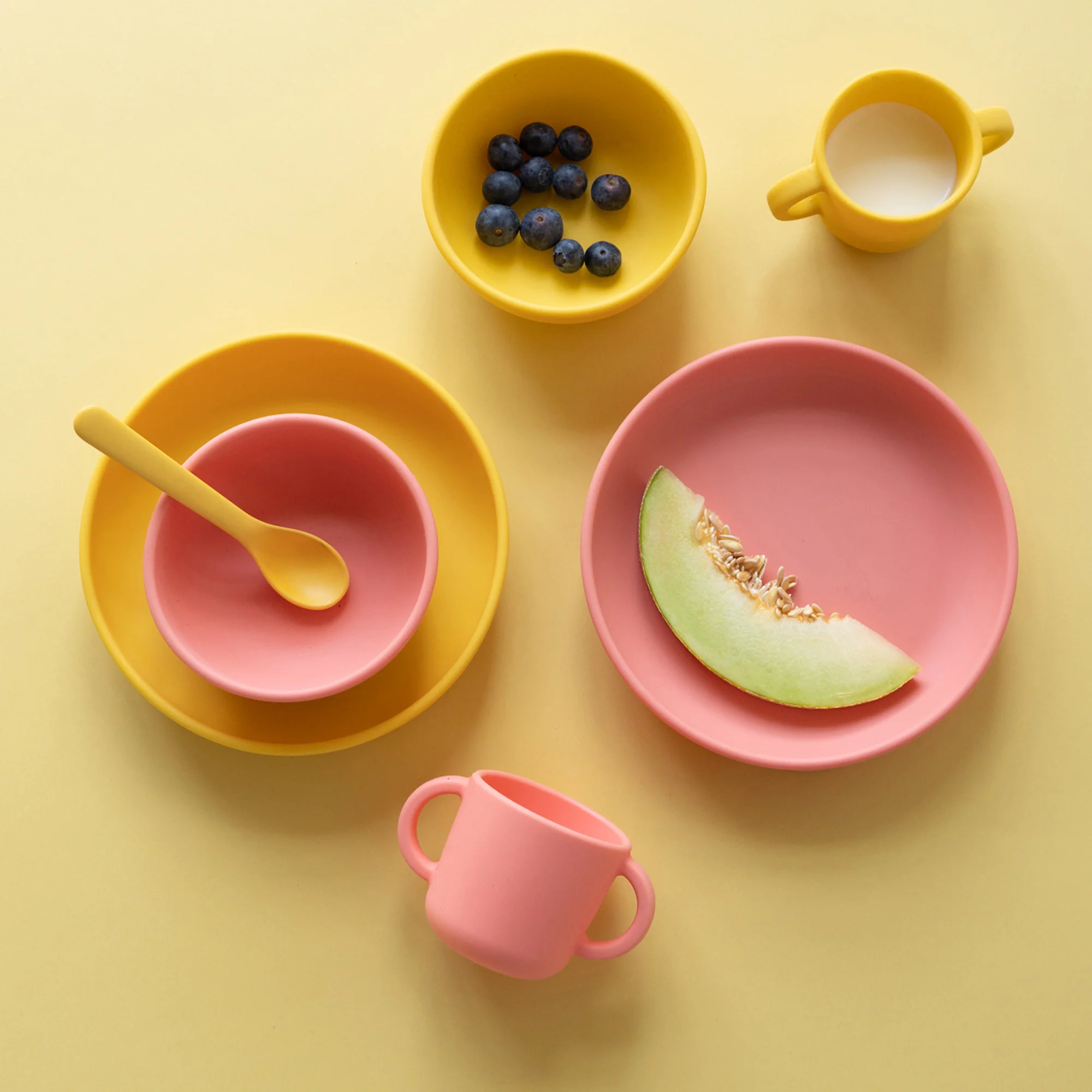 Duo Suction Plate & Spoon Set - Mimosa / Coral