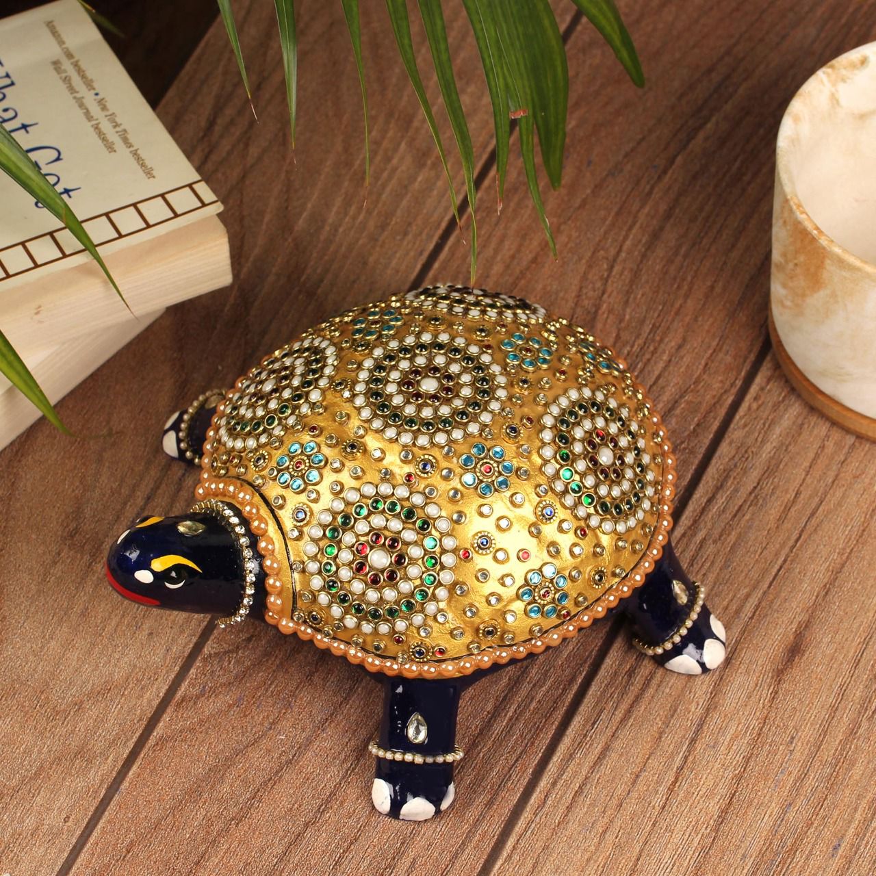 Handcrafted Decorative Metallic Turtle (Set of 2) - Meenakari Stonework - Animal Decor