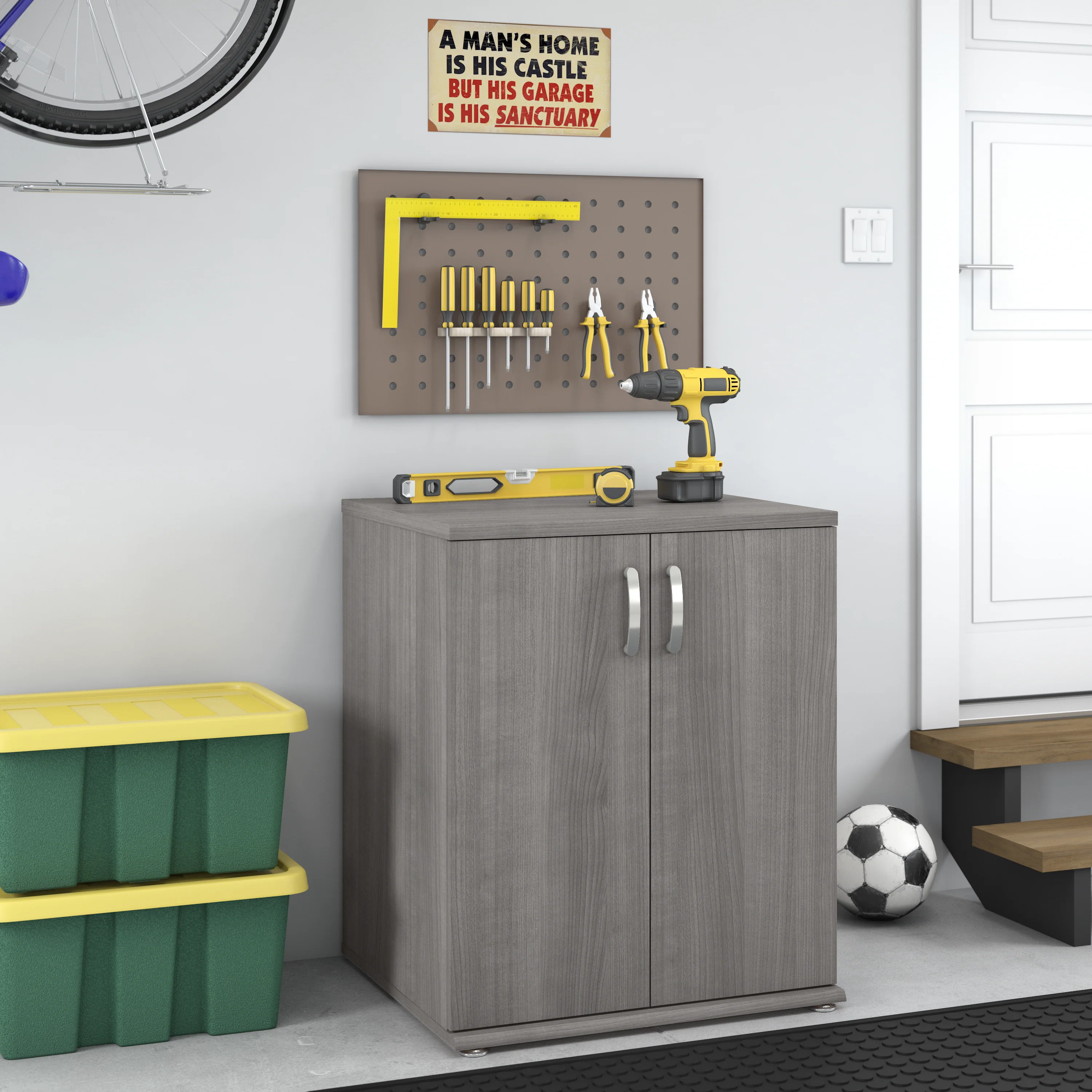 Universal Garage Storage Cabinet with Doors and Shelves