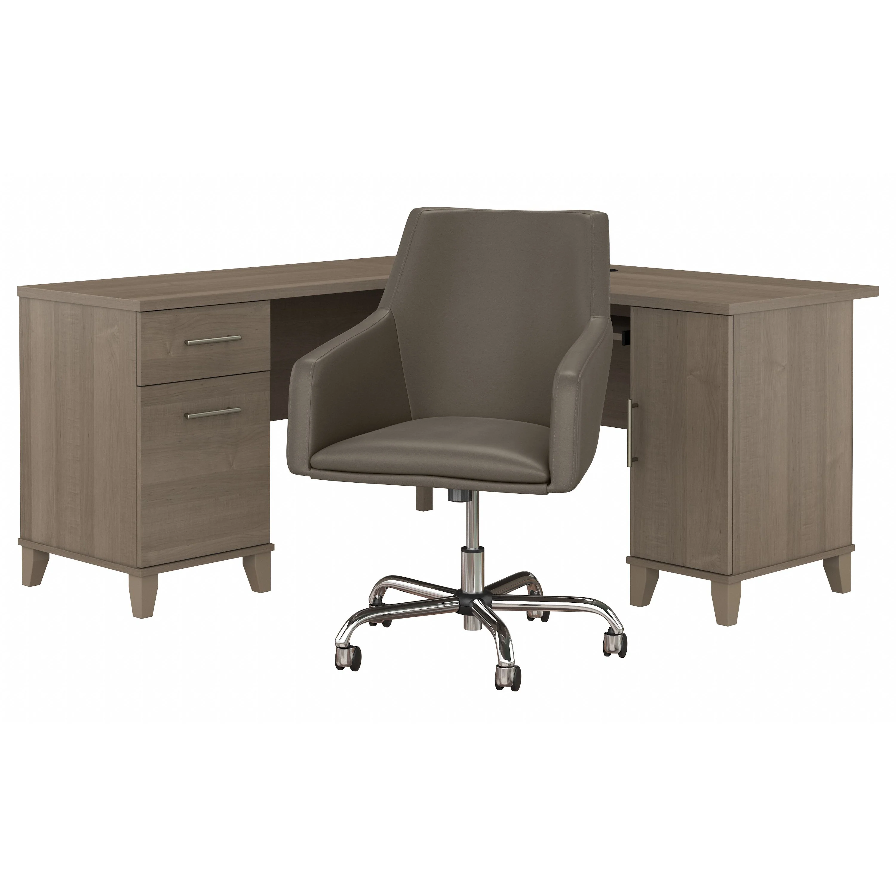 Somerset 60W L Shaped Desk with Mid Back Leather Box Chair
