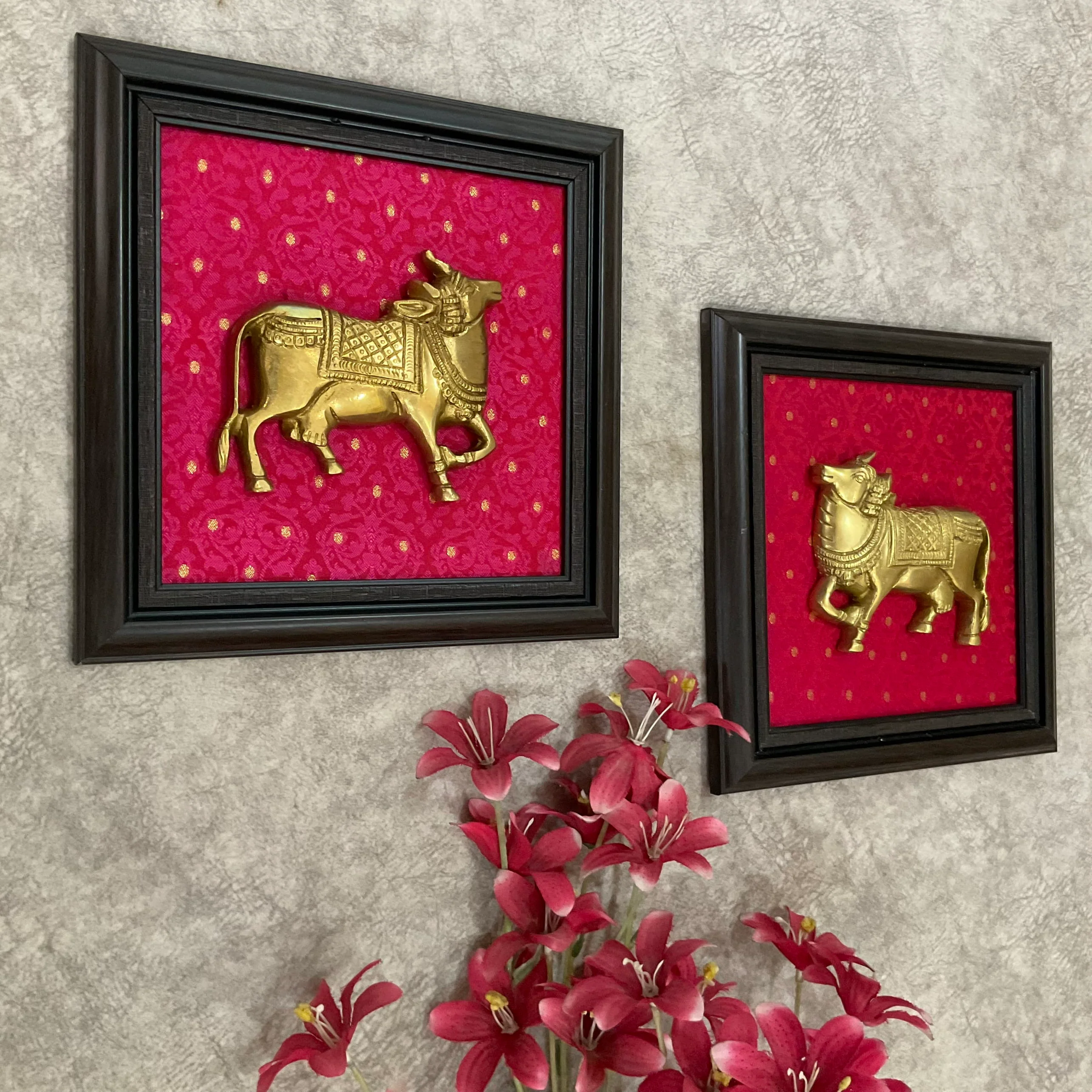Pichwai Cow Brass Wall Decor (Set of 2) - Traditional Wall Hanging