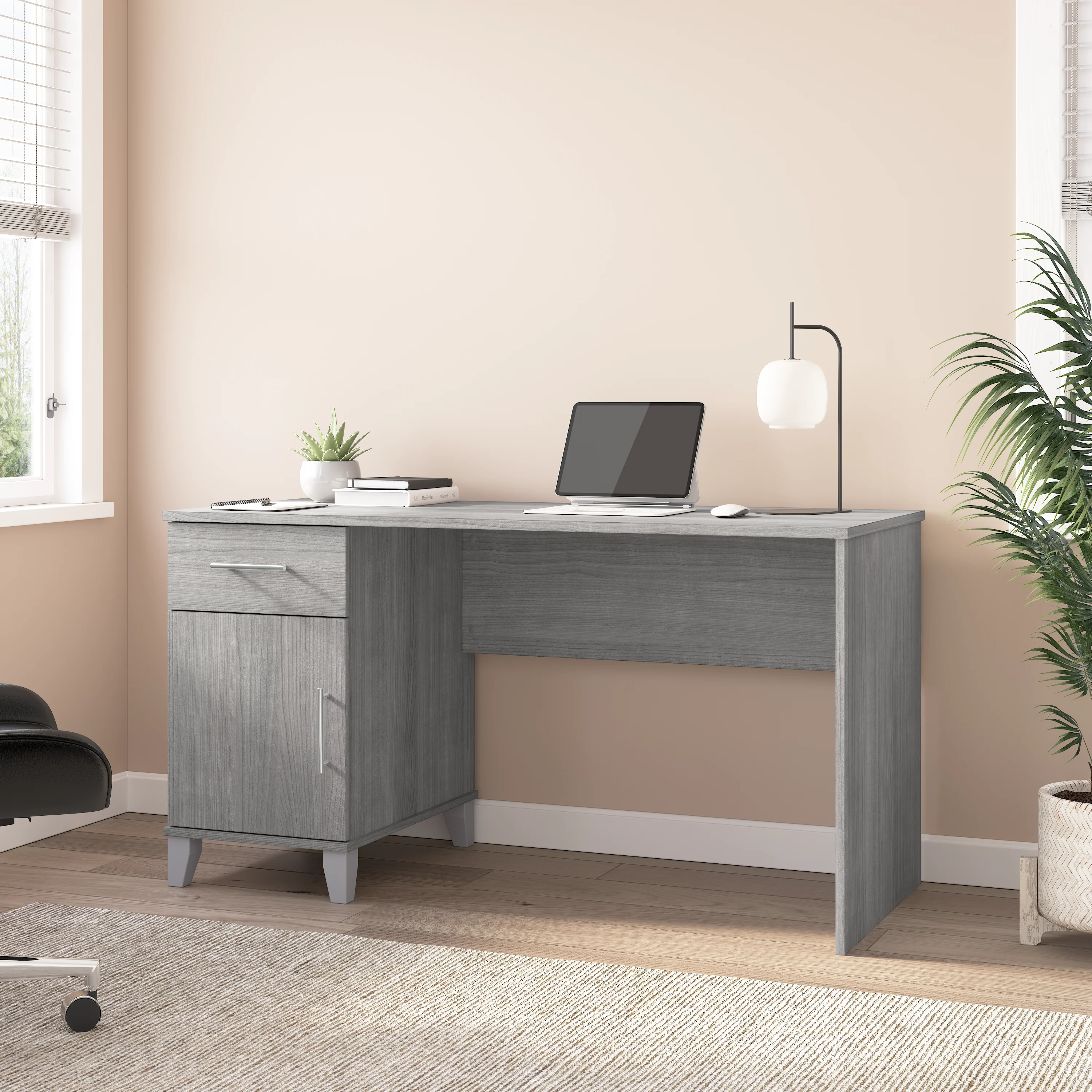 Somerset 54W Office Desk with Drawer and Storage Cabinet