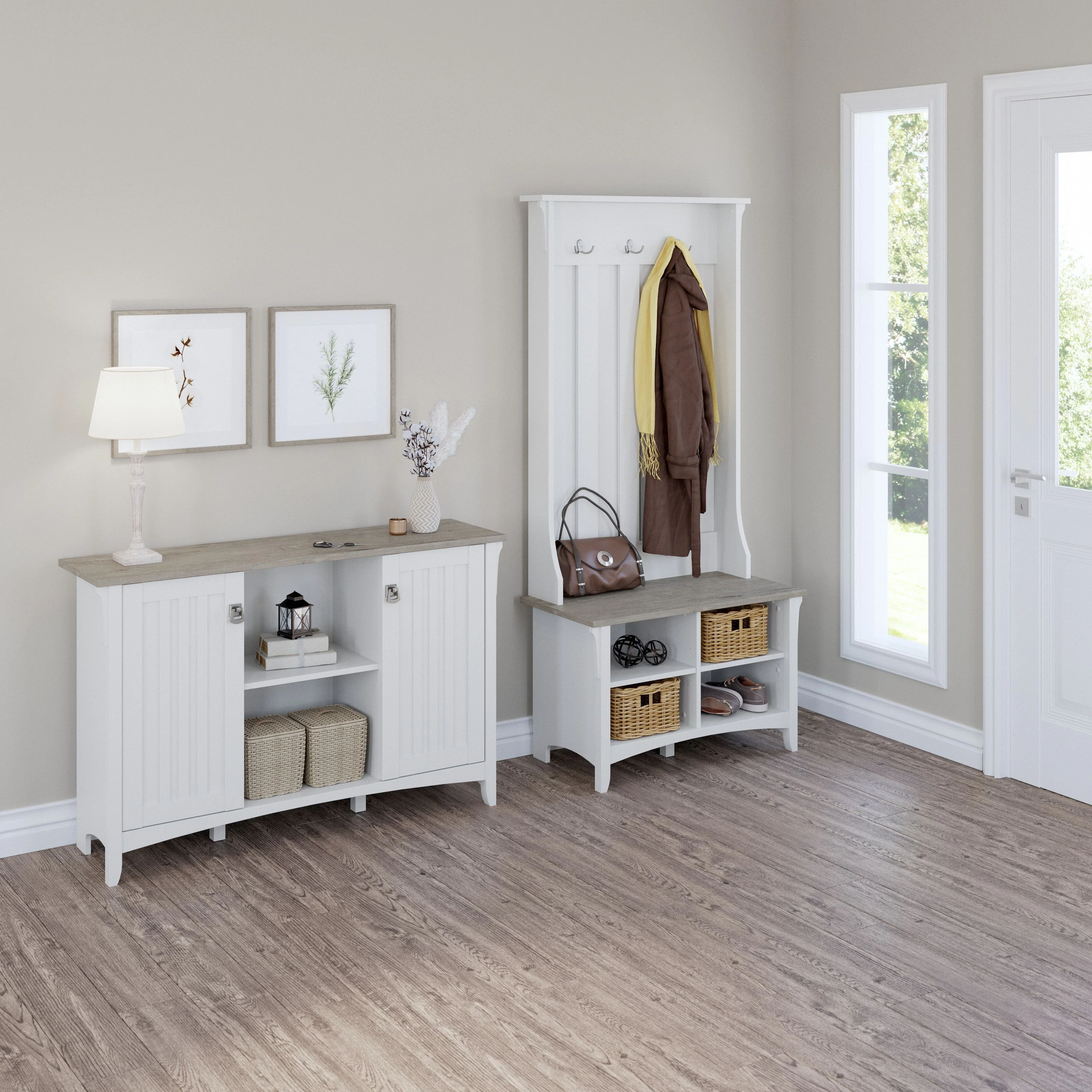Salinas Entryway Storage Set with Hall Tree, Shoe Bench and Accent Cabinet
