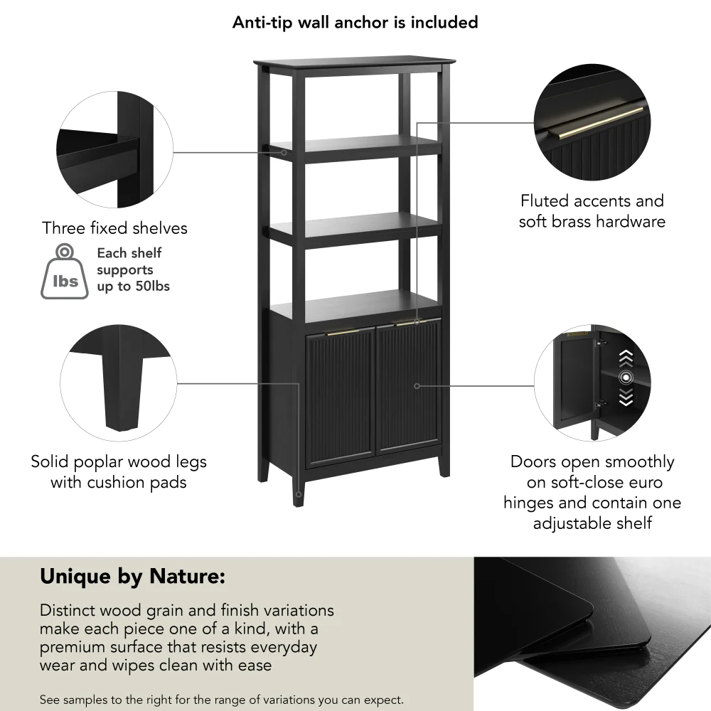 Bush Home Camille Fluted 5 Shelf Bookcase with Doors