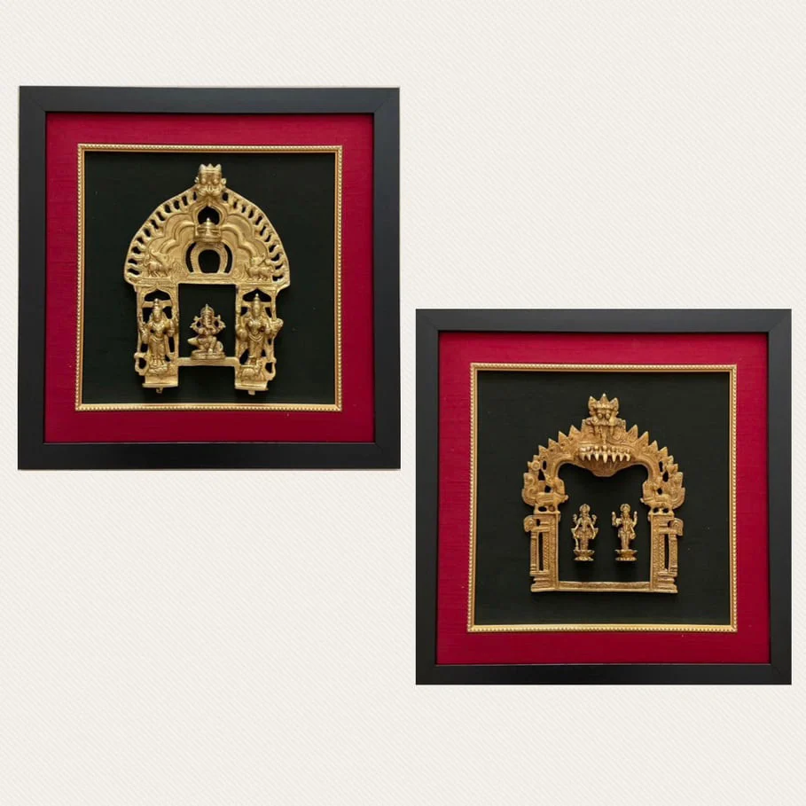 18 Inches Framed Brass Prabhavali (Set of 2) - Ethnic Wall Decor