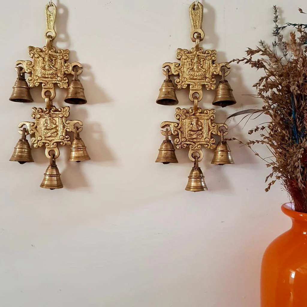 Om Ganesha Wall Hanging with Laxmi Ganesh Brass Bell (Set of 3)