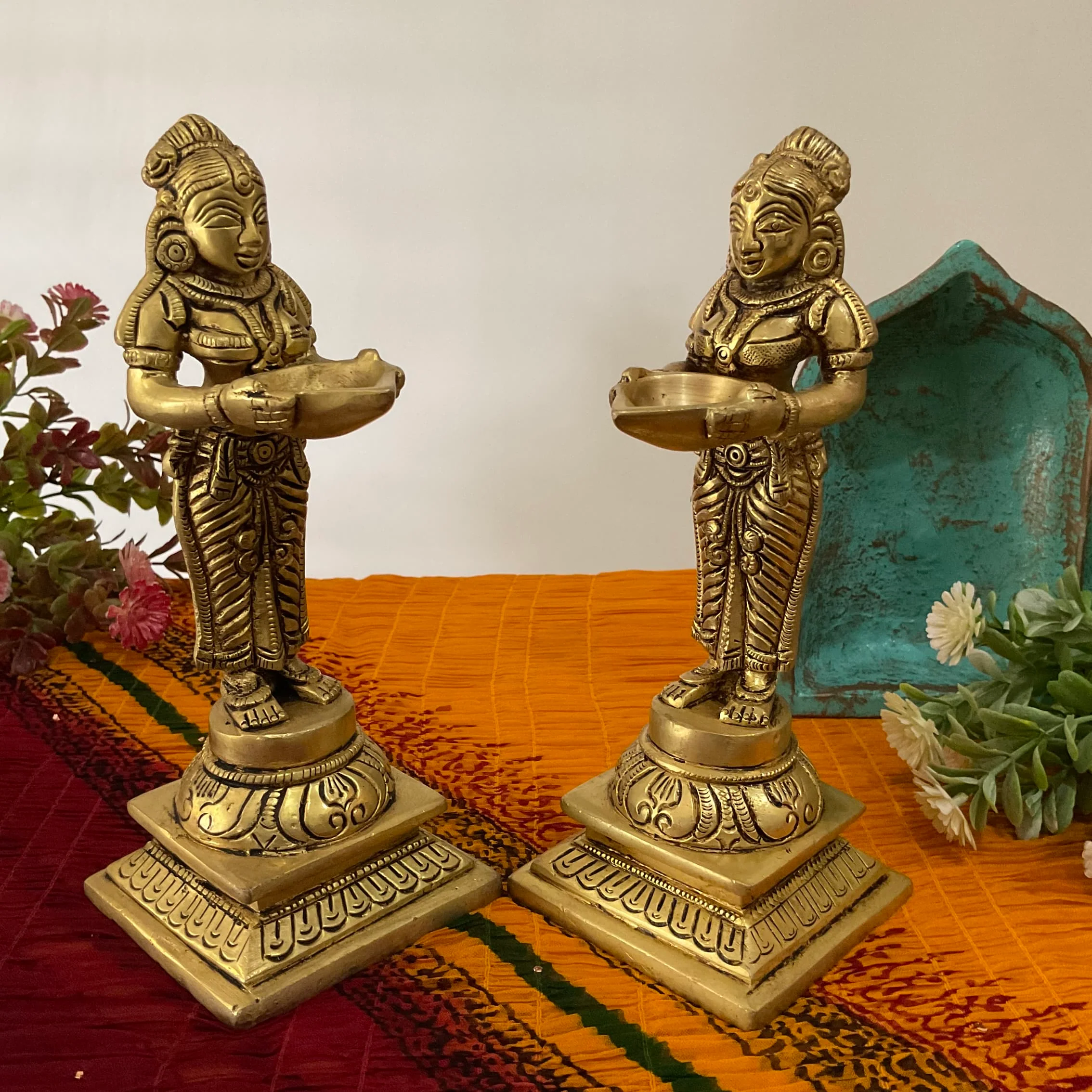 8 Inch Deep Lakshmi - Handmade Brass lamp - Decorative