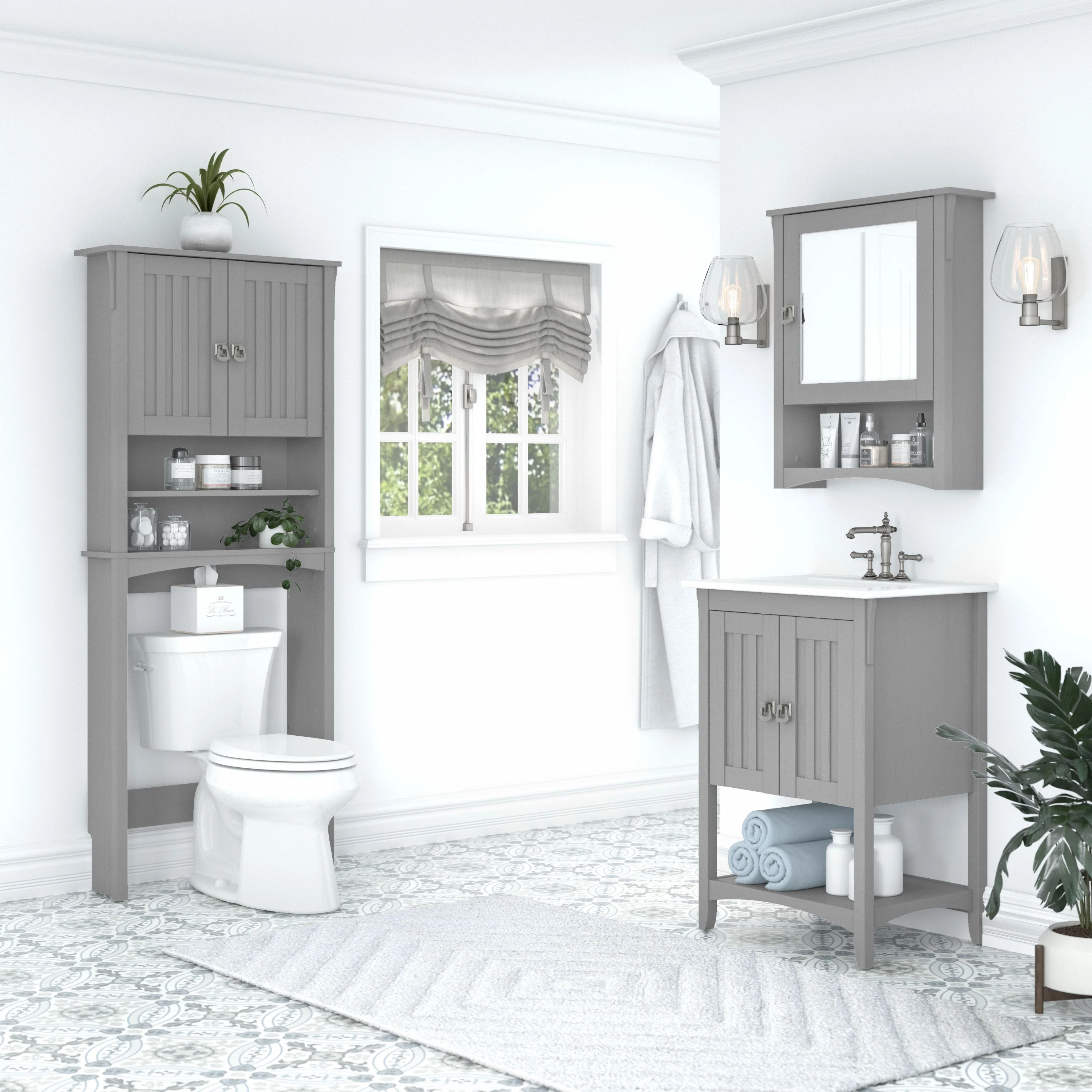 Salinas 24W Bathroom Vanity Sink with Mirror and Over The Toilet Storage Cabinet