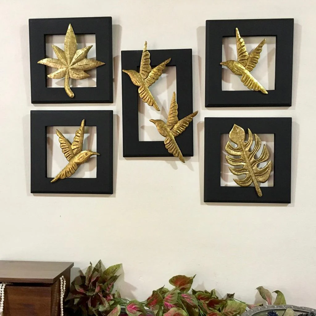 Flying Bird With Leaf Wall Hanging (Set of 5)